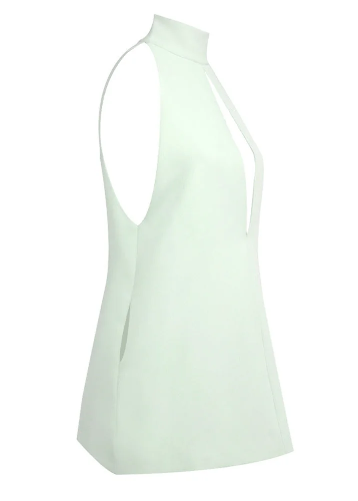 Mint Green Halter A-Line Mini Dress with Cut-Out Detail
