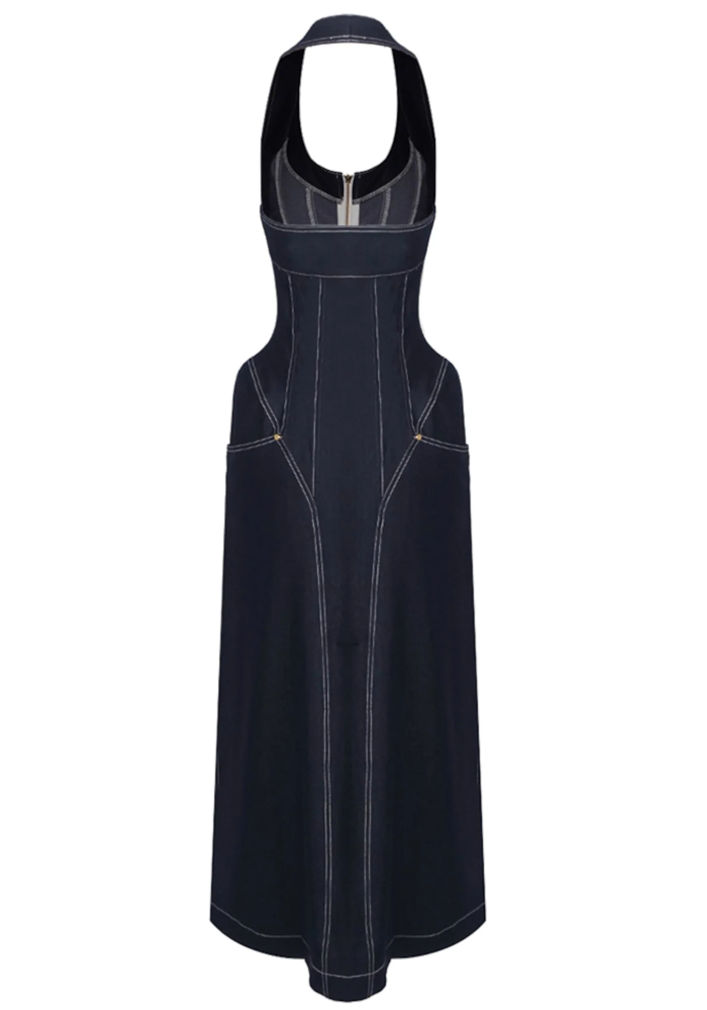 Fyriael Halter Structured A Line Maxi Denim Dress In Black