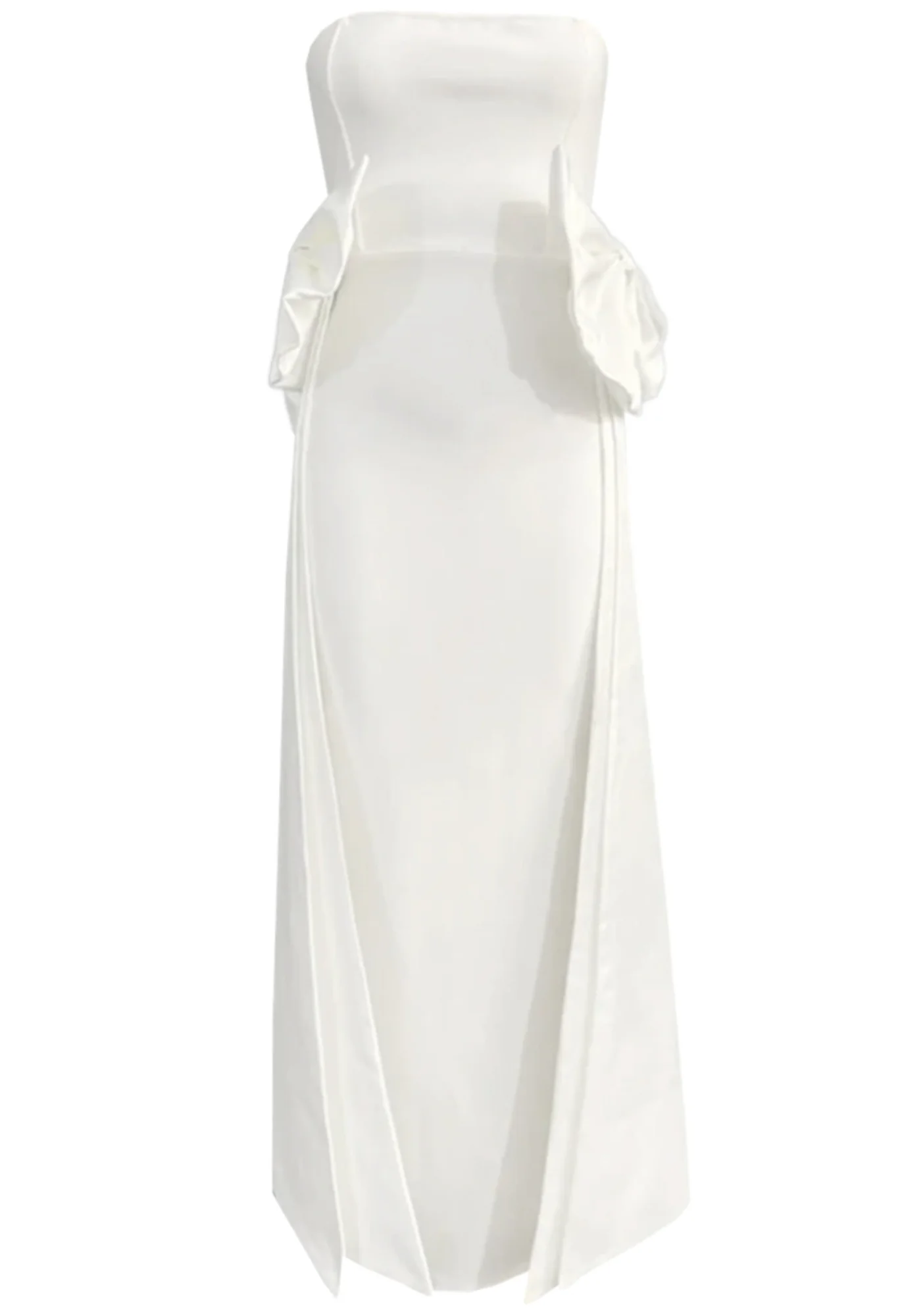 White Strapless Bow Maxi Dress With Concealed Back Zipper