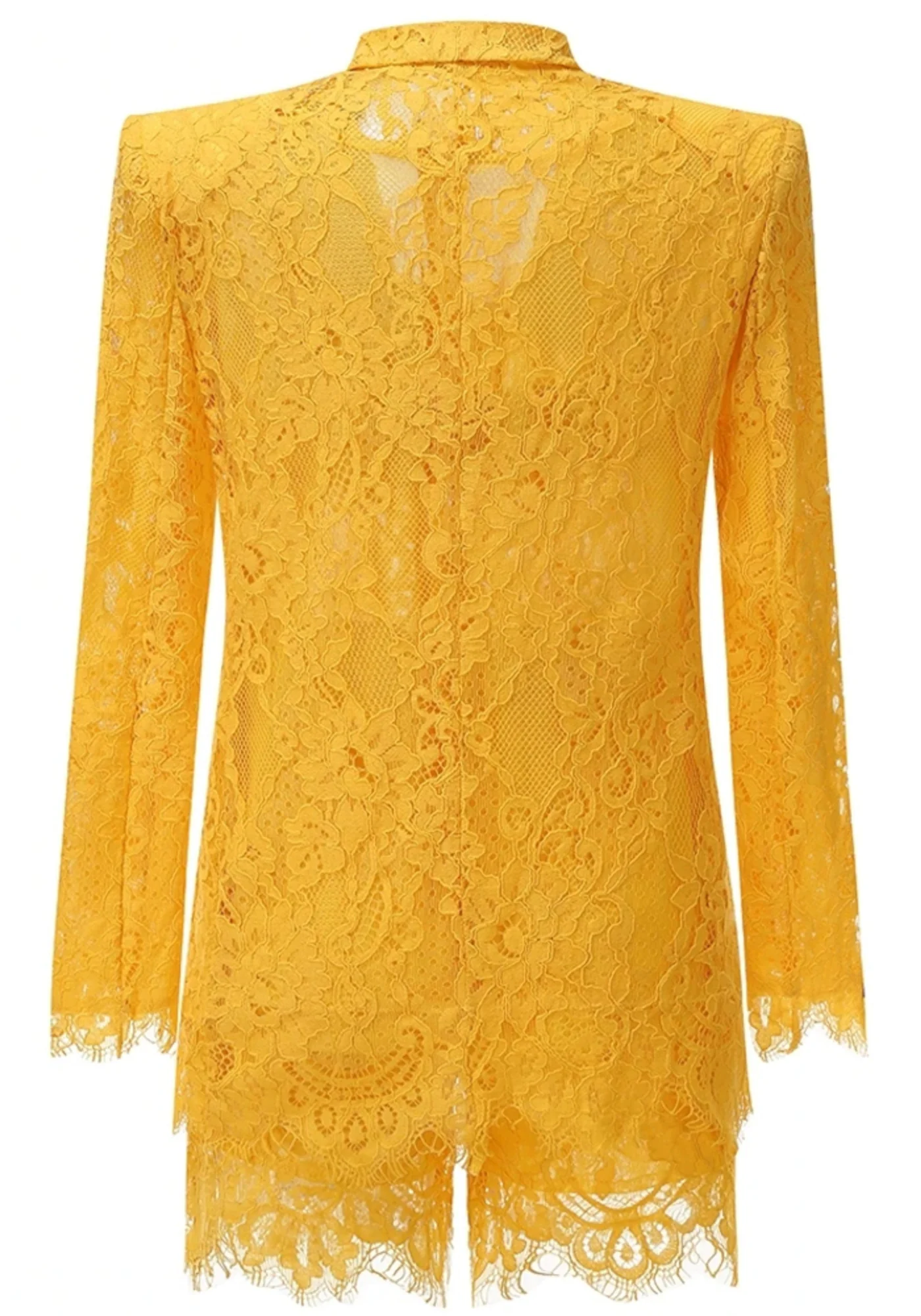 Amber Yellow V-Neck Lace Mini Dress Set