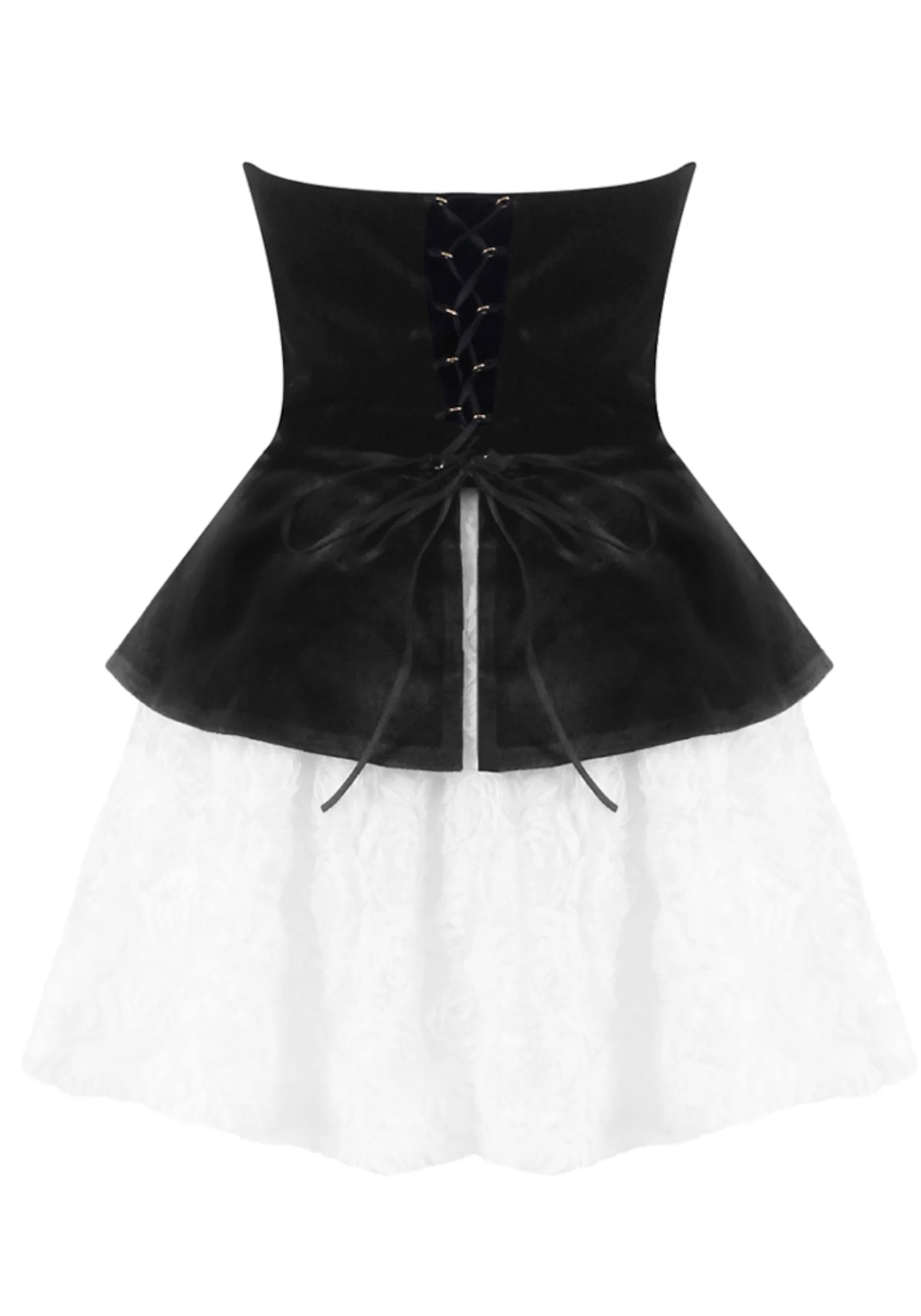 Black White Strapless Corset Floral A-Line Velvet Mini Dress