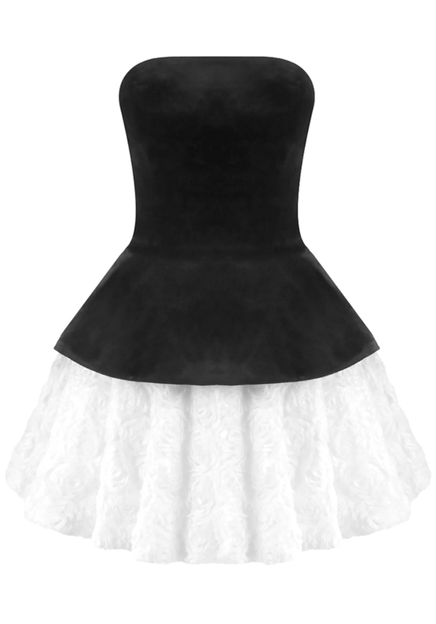 Black White Strapless Corset Floral A-Line Velvet Mini Dress