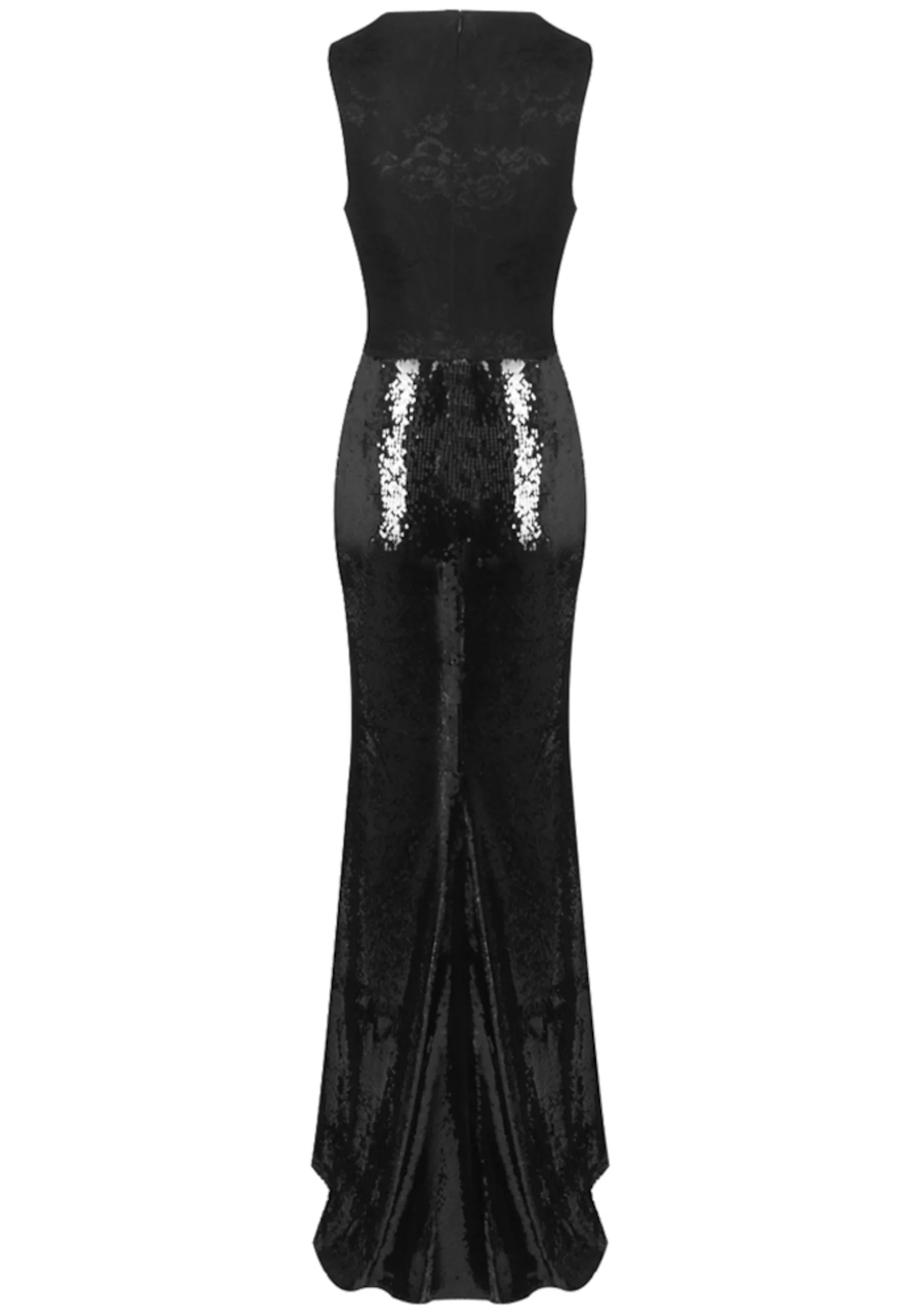 Black Lace Sequin Maxi Dress with Mesh Inserts