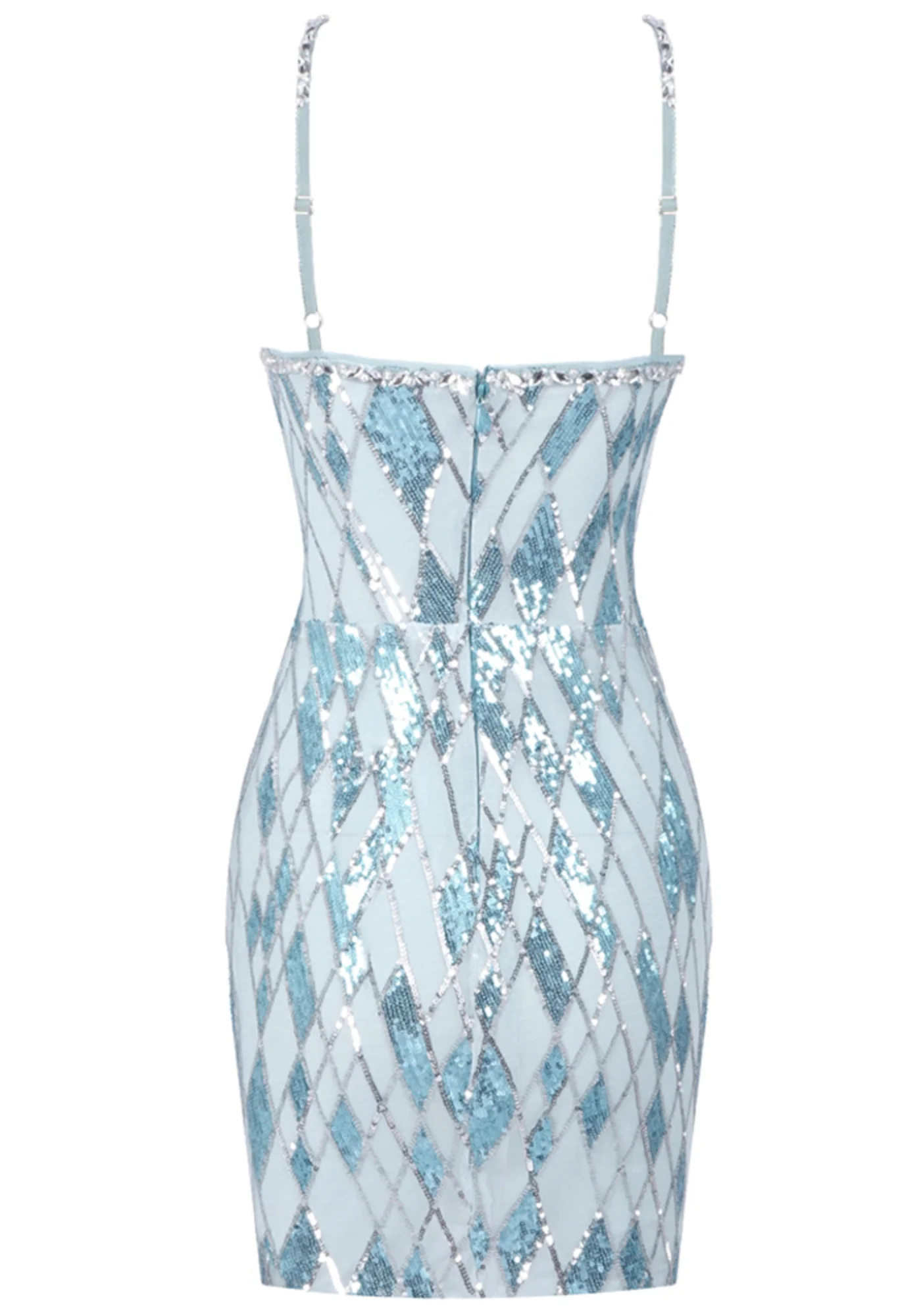Blue Crystal Sequin Mini Dress - Halterneck Sleeveless Stylish Design