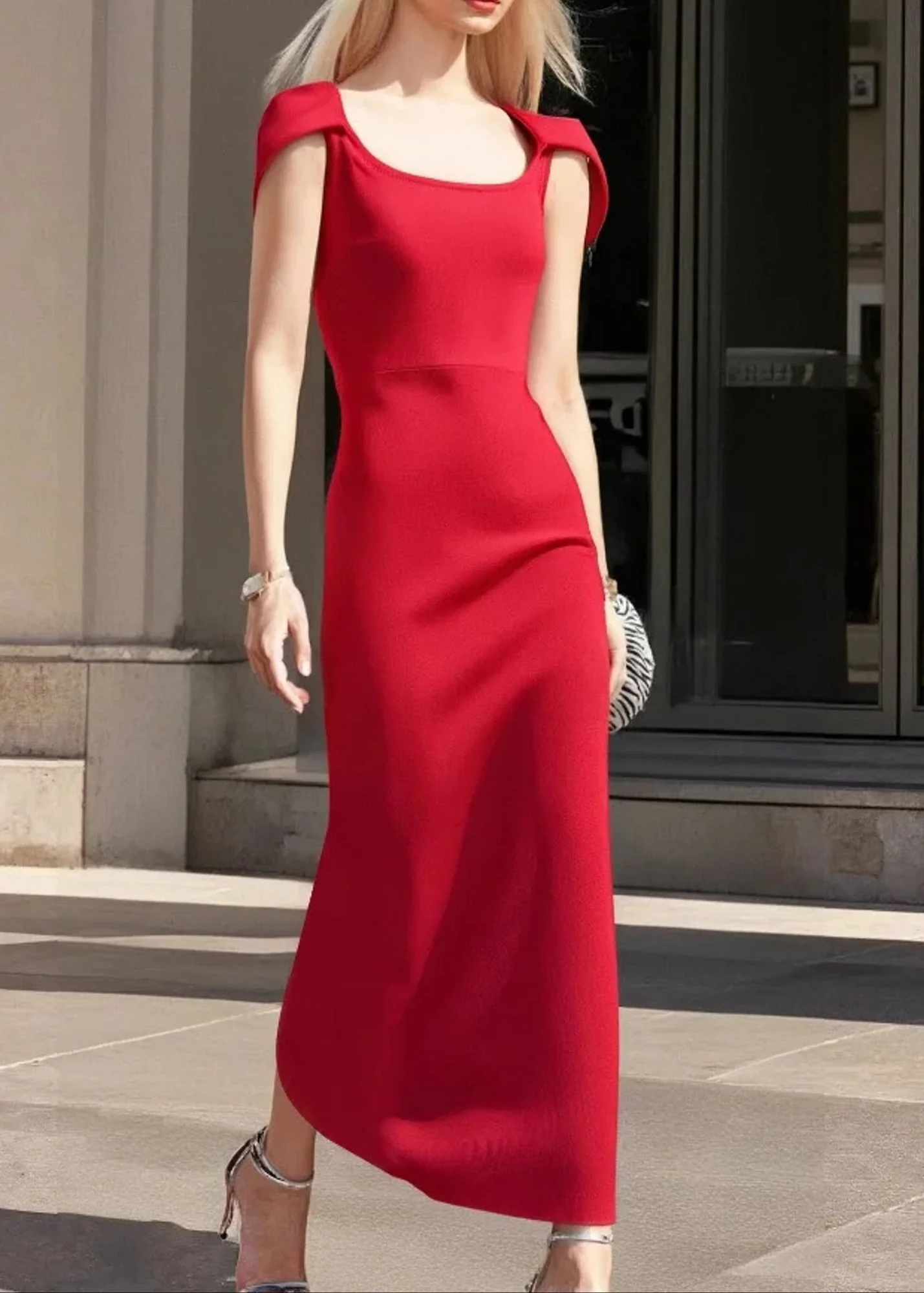 Red Cape Sleeveless Maxi Dress - High Quality Fabric