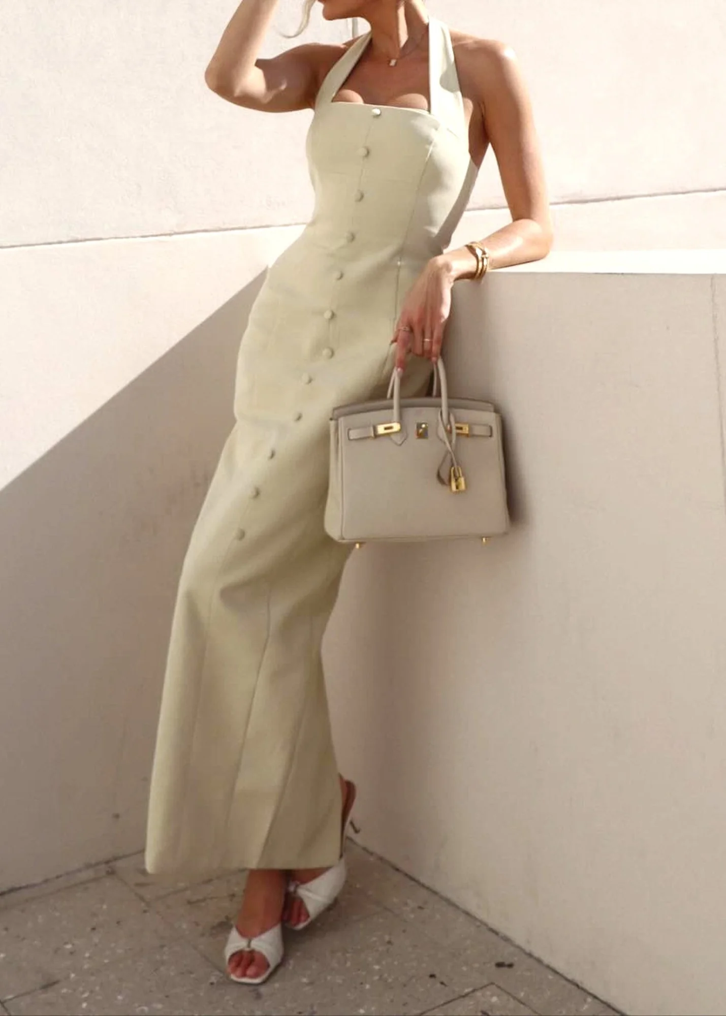 Ivory Halter Button Maxi Dress