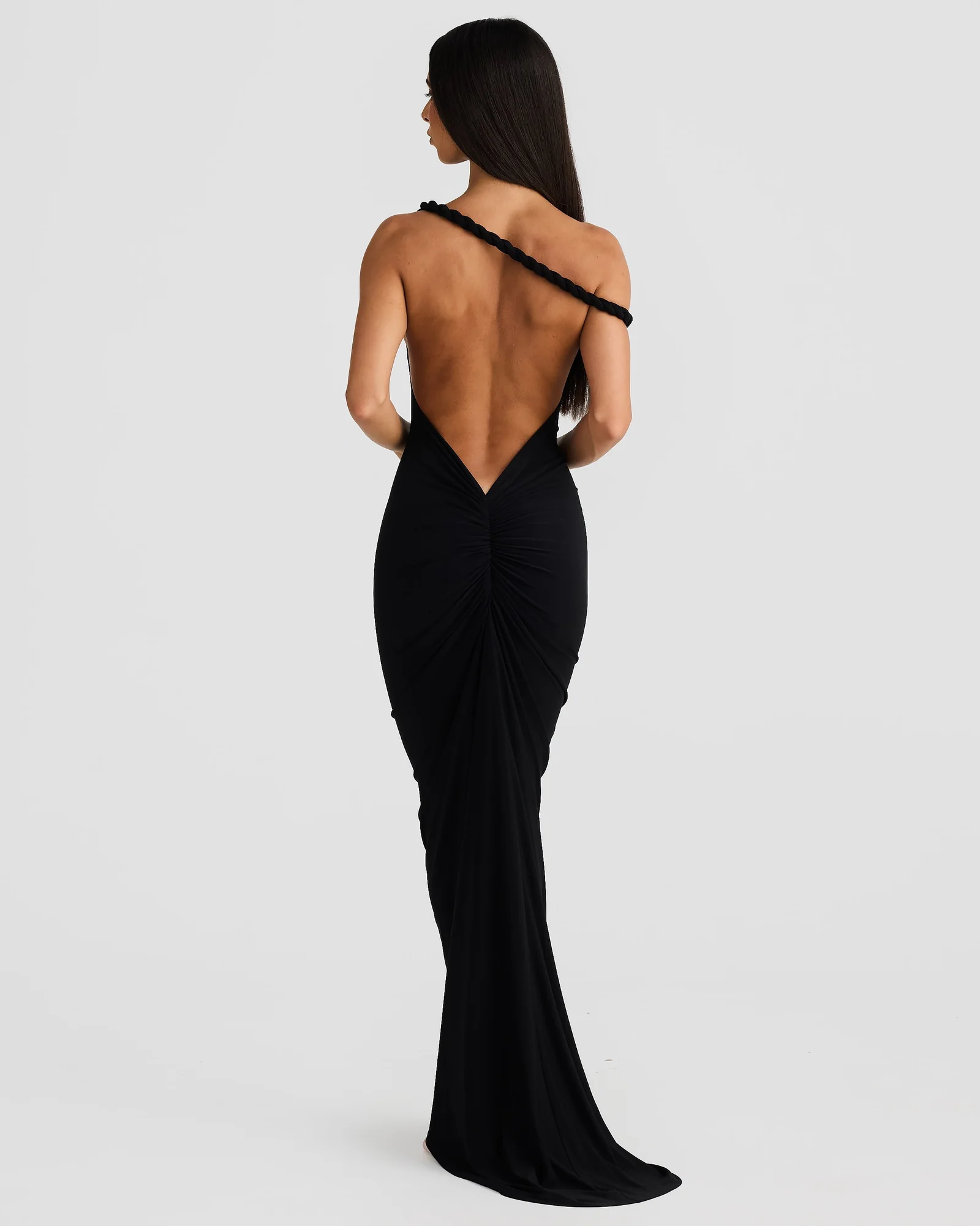 Black Halter Neck Pleated Backless Maxi Dress