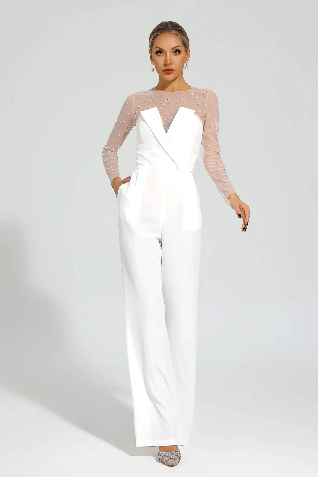 Elegant Crepe Jumpsuit Two-Piece Set