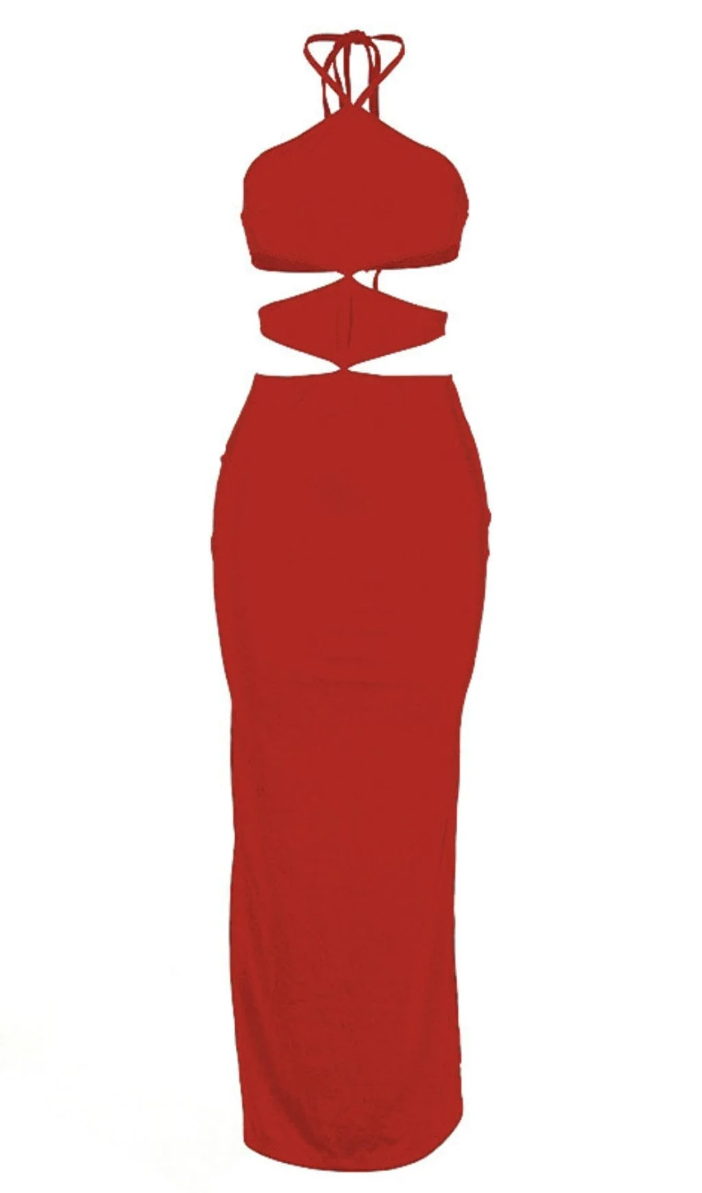 Red Halterneck Cutout Maxi Dress - Dramatic Floor-Length Style