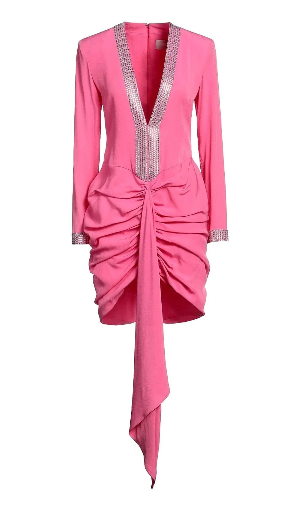 Pink Ruched Mini Dress with Strass Embellishment