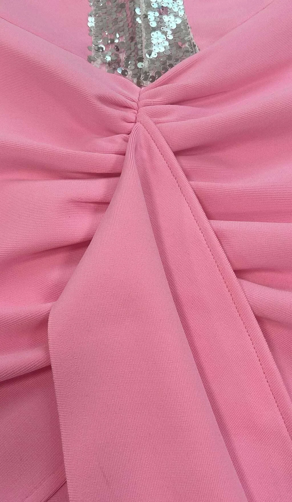 Pink Ruched Mini Dress with Strass Embellishment