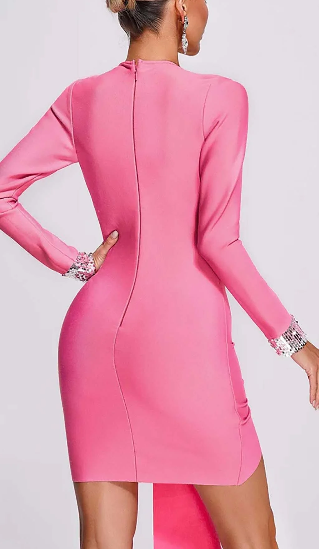 Pink Ruched Mini Dress with Strass Embellishment