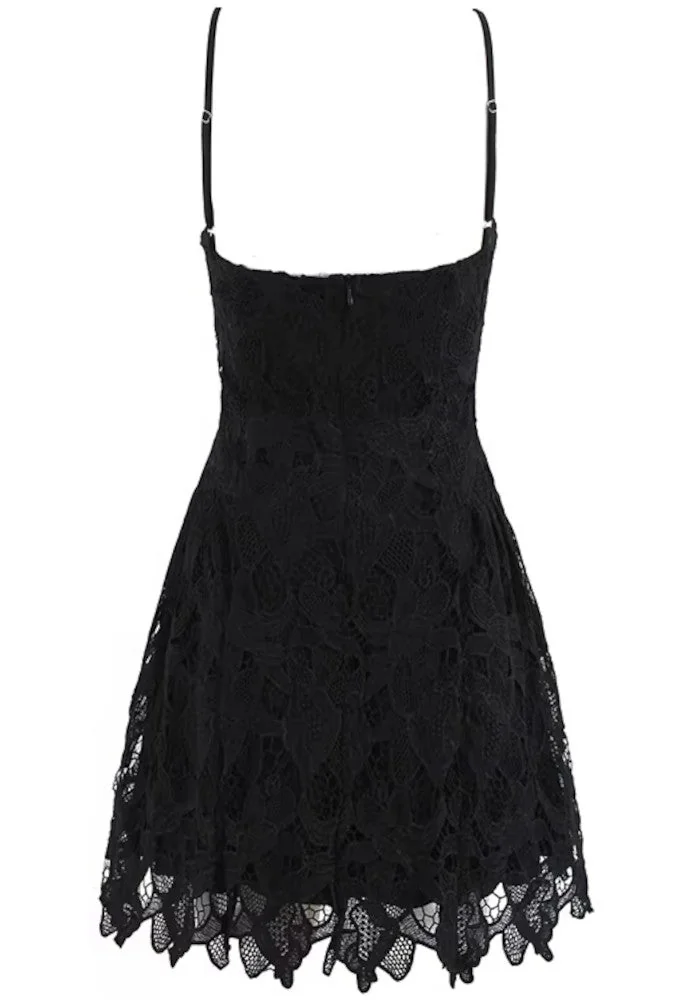 Black Floral Crochet Mini A-Line Dress