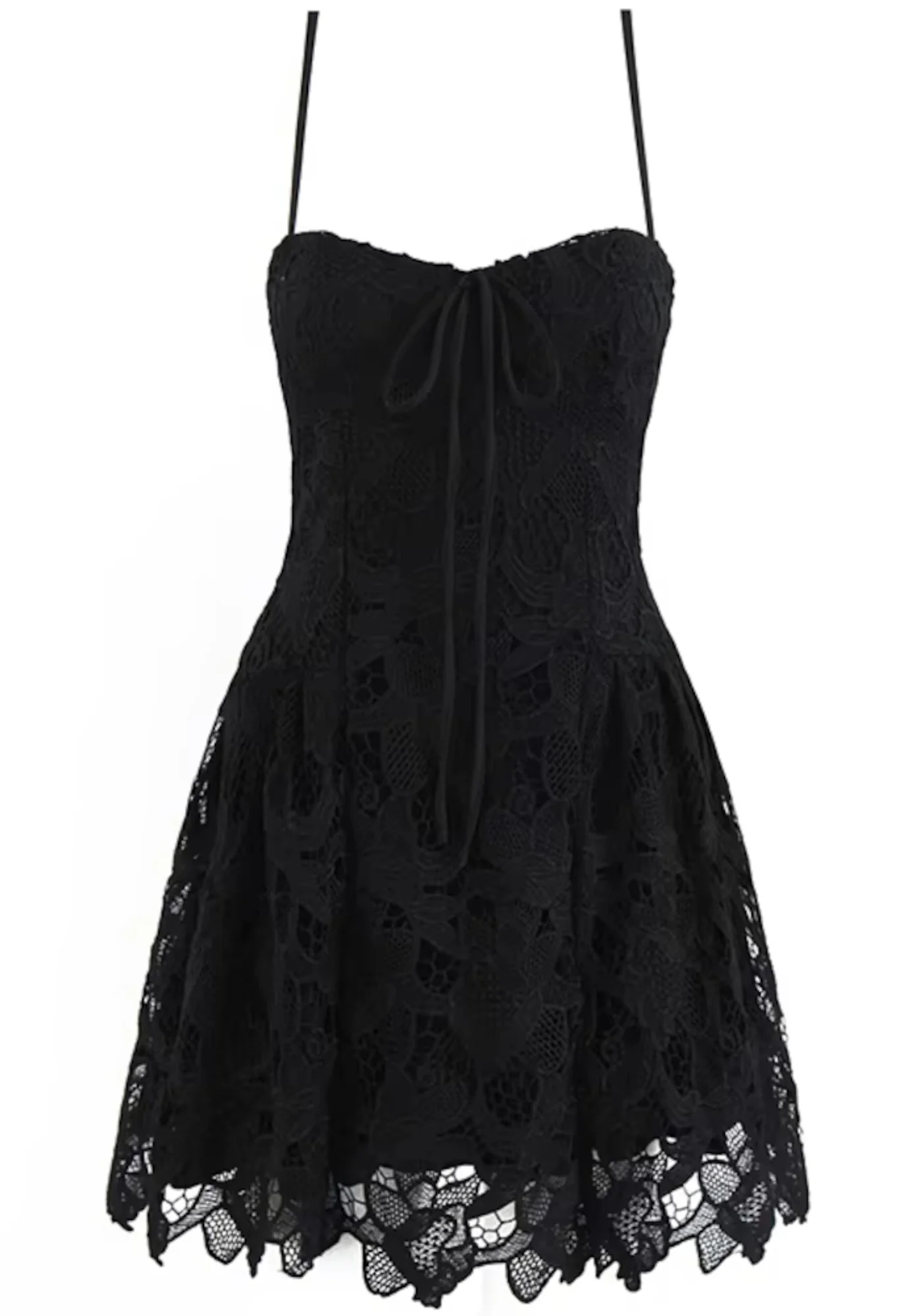 Black Floral Crochet Mini A-Line Dress