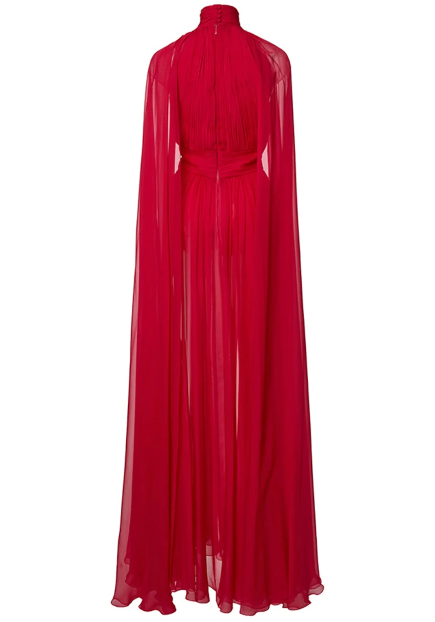 Red A-Line Cape Maxi Dress with Button Detail