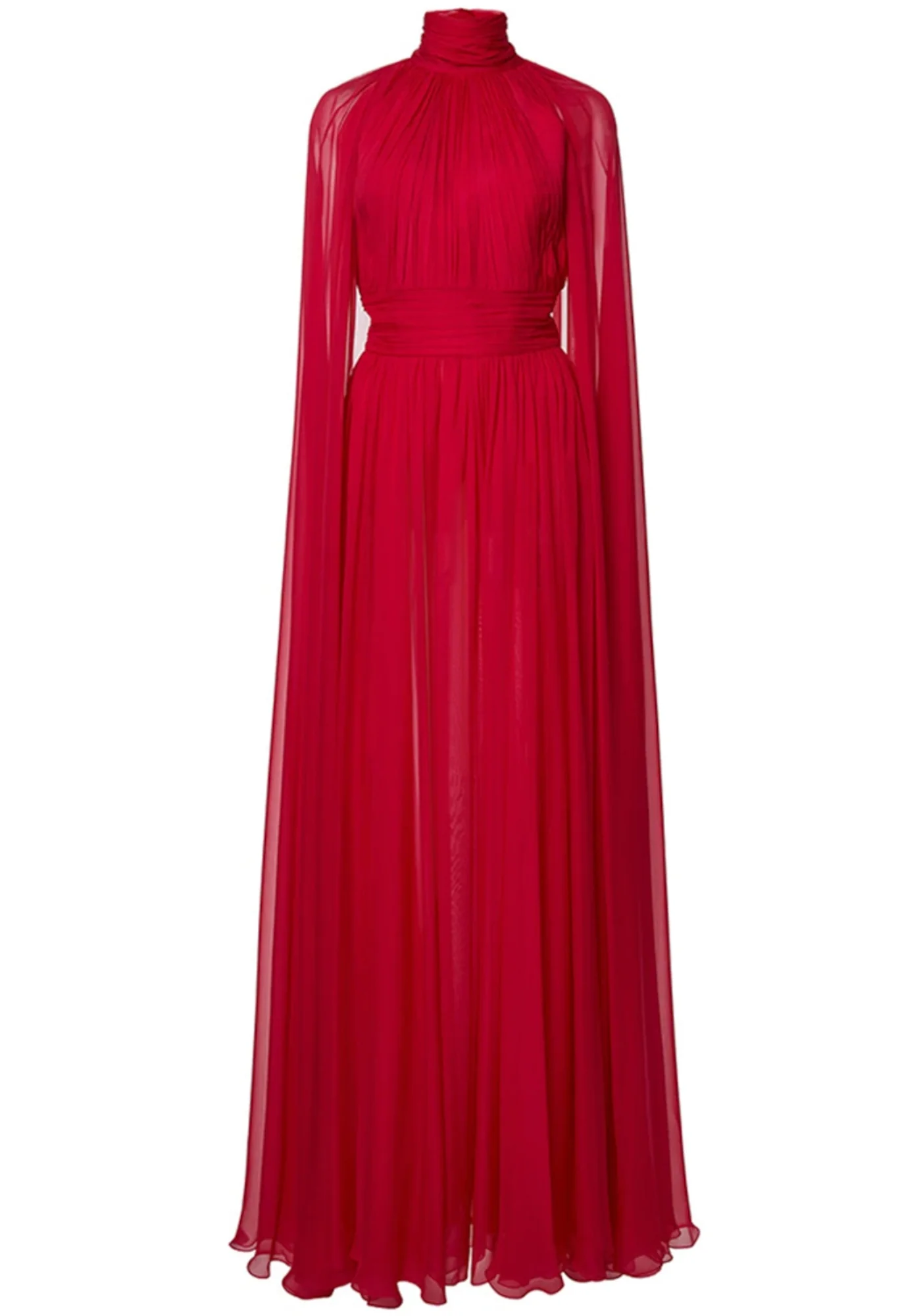 Red A-Line Cape Maxi Dress with Button Detail