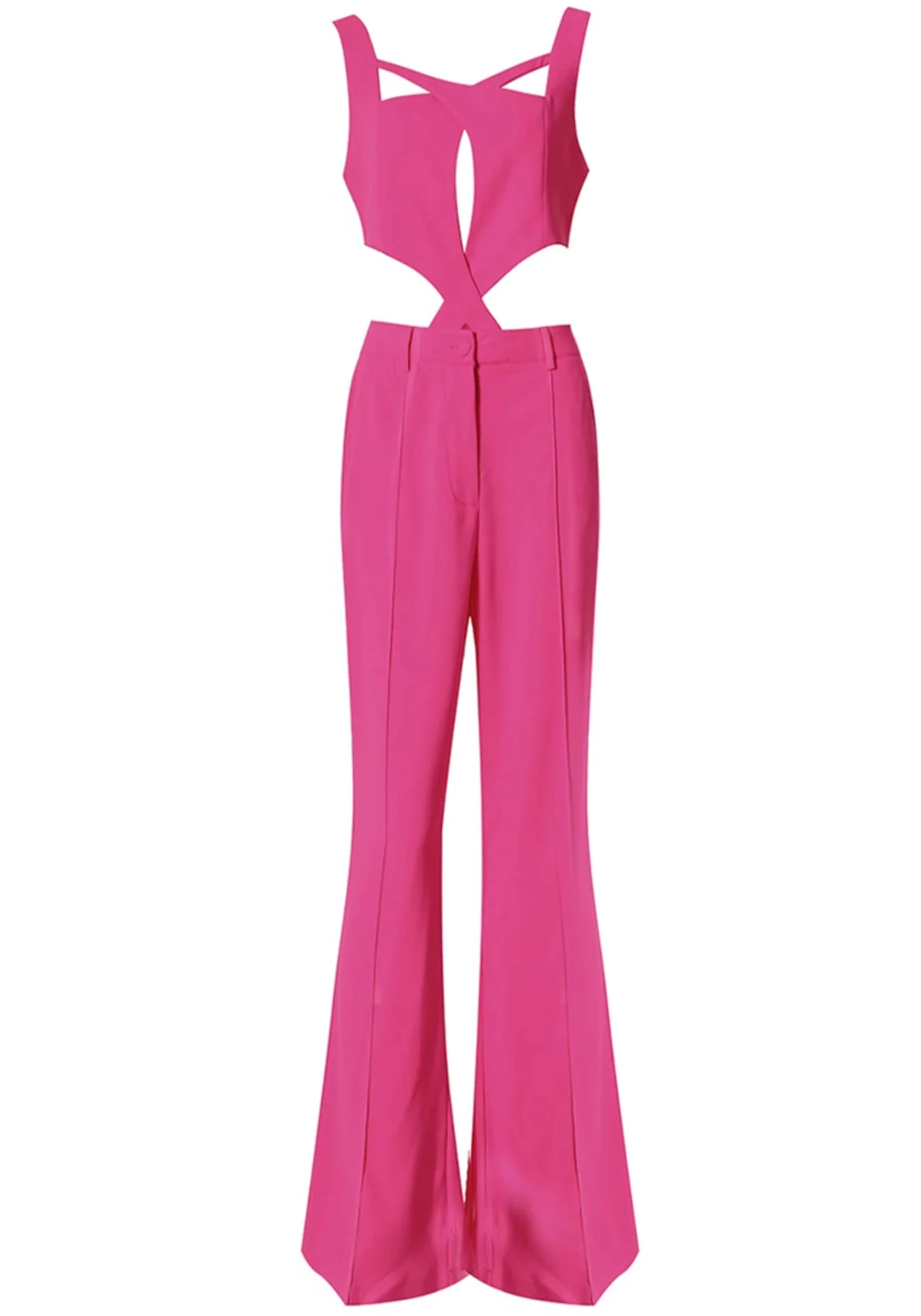 Pink V-Neck Long Sleeve Blazer Jumpsuit - Elegant Style