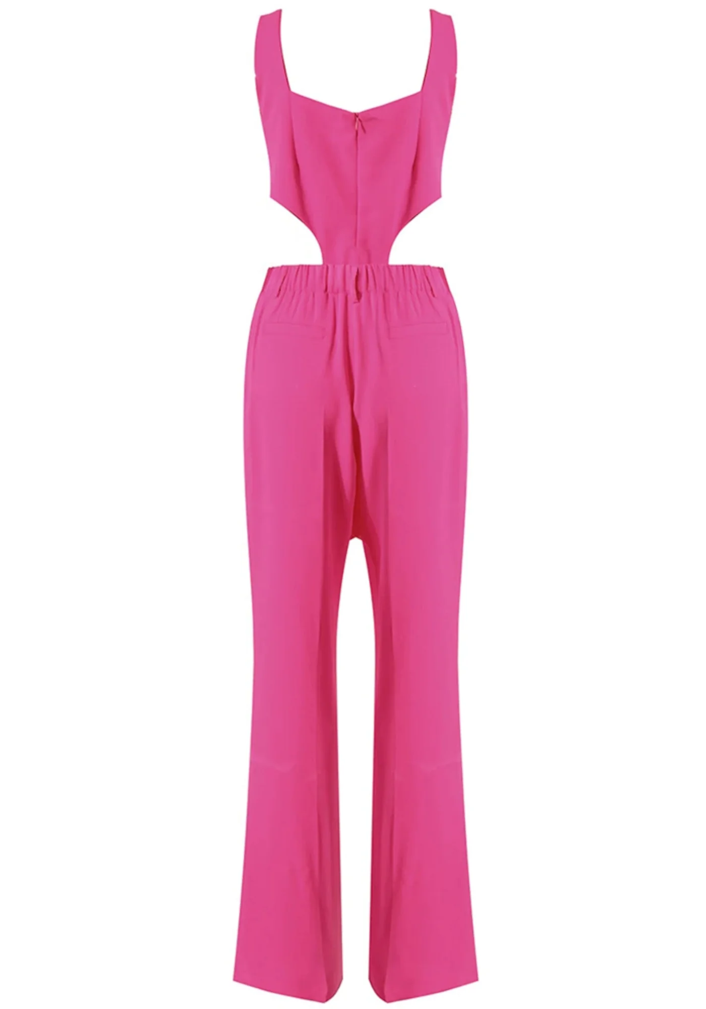 Pink V-Neck Long Sleeve Blazer Jumpsuit - Elegant Style