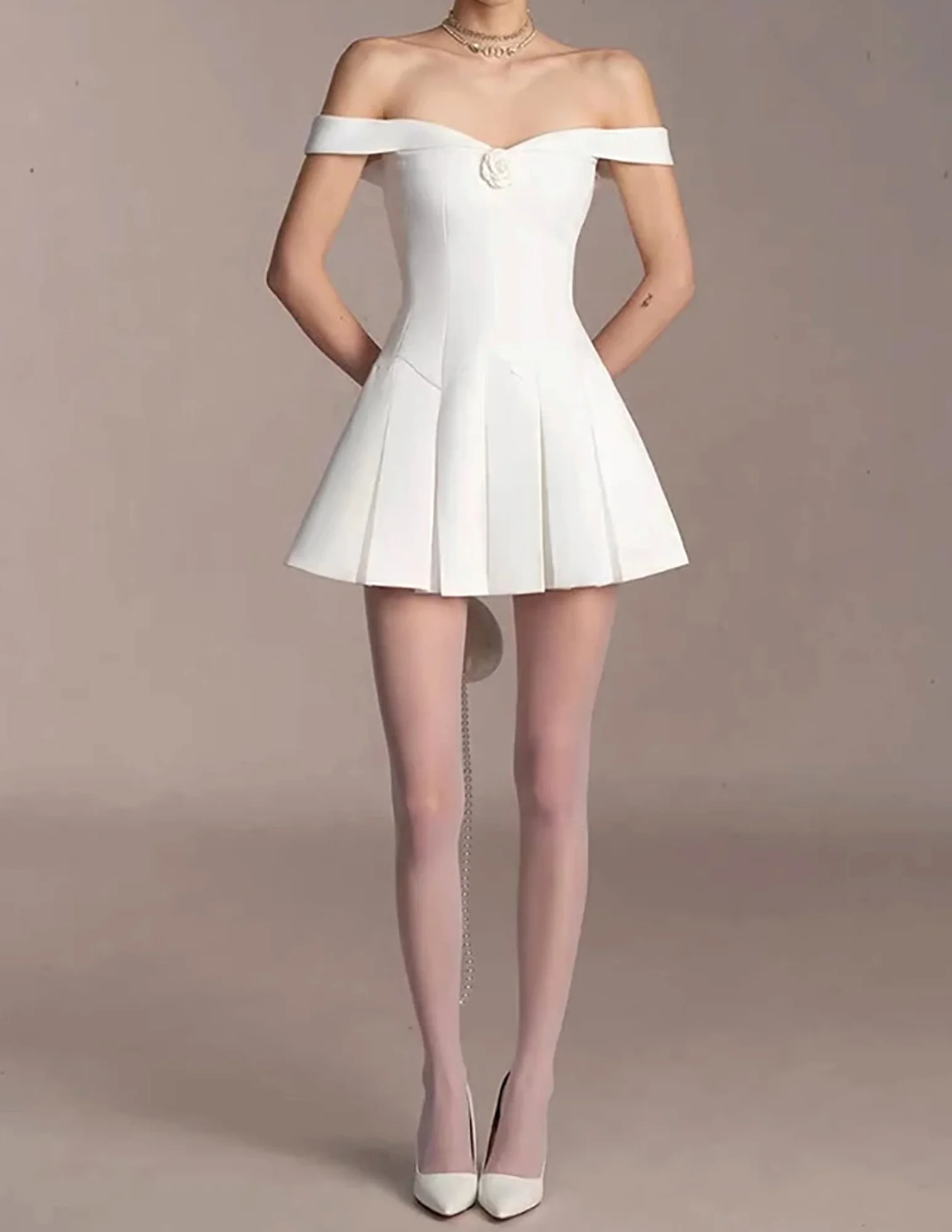 White Floral Off Shoulder A-Line Mini Dress