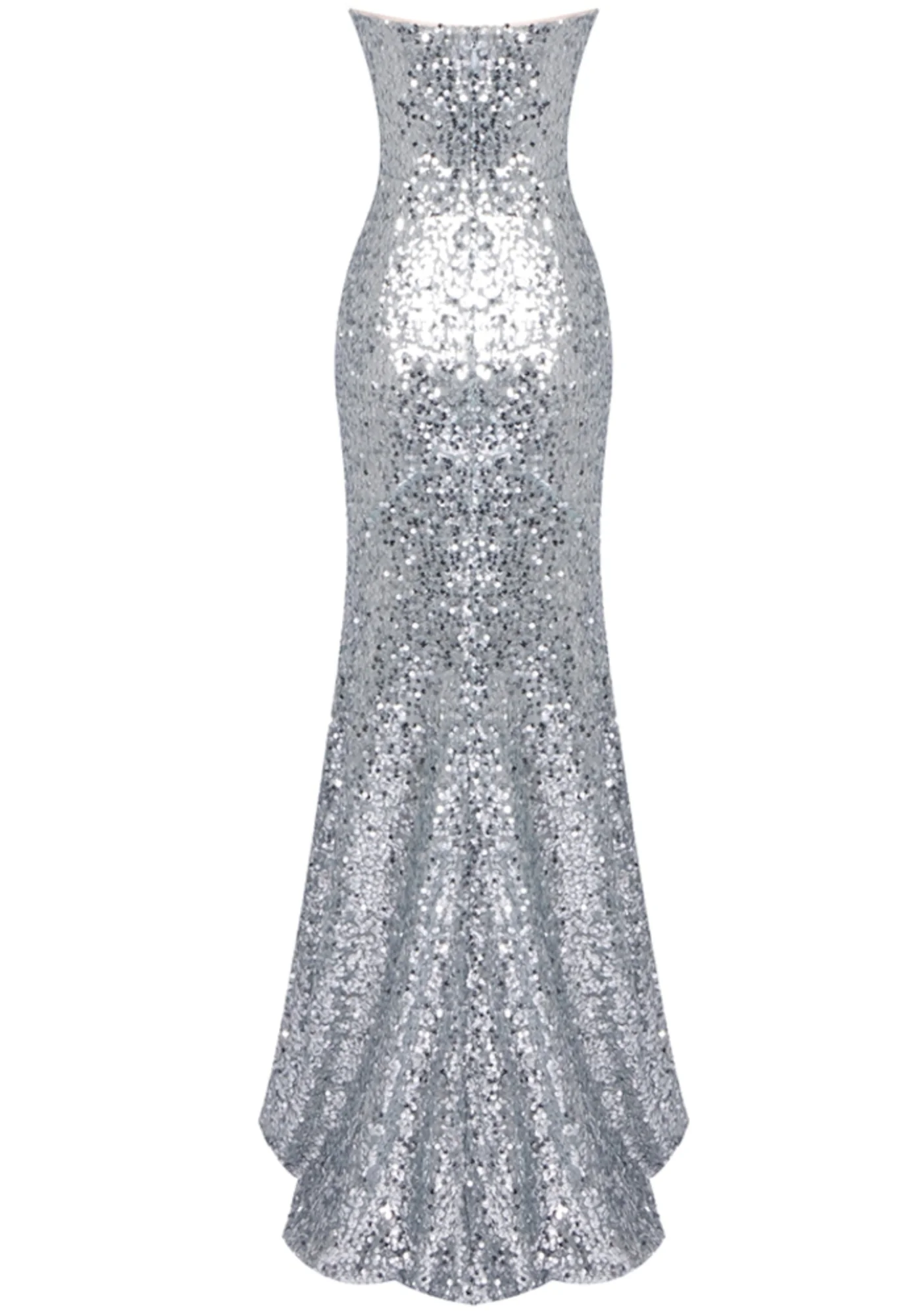 Silver Crystal Embellished Strapless Mermaid Maxi Dress