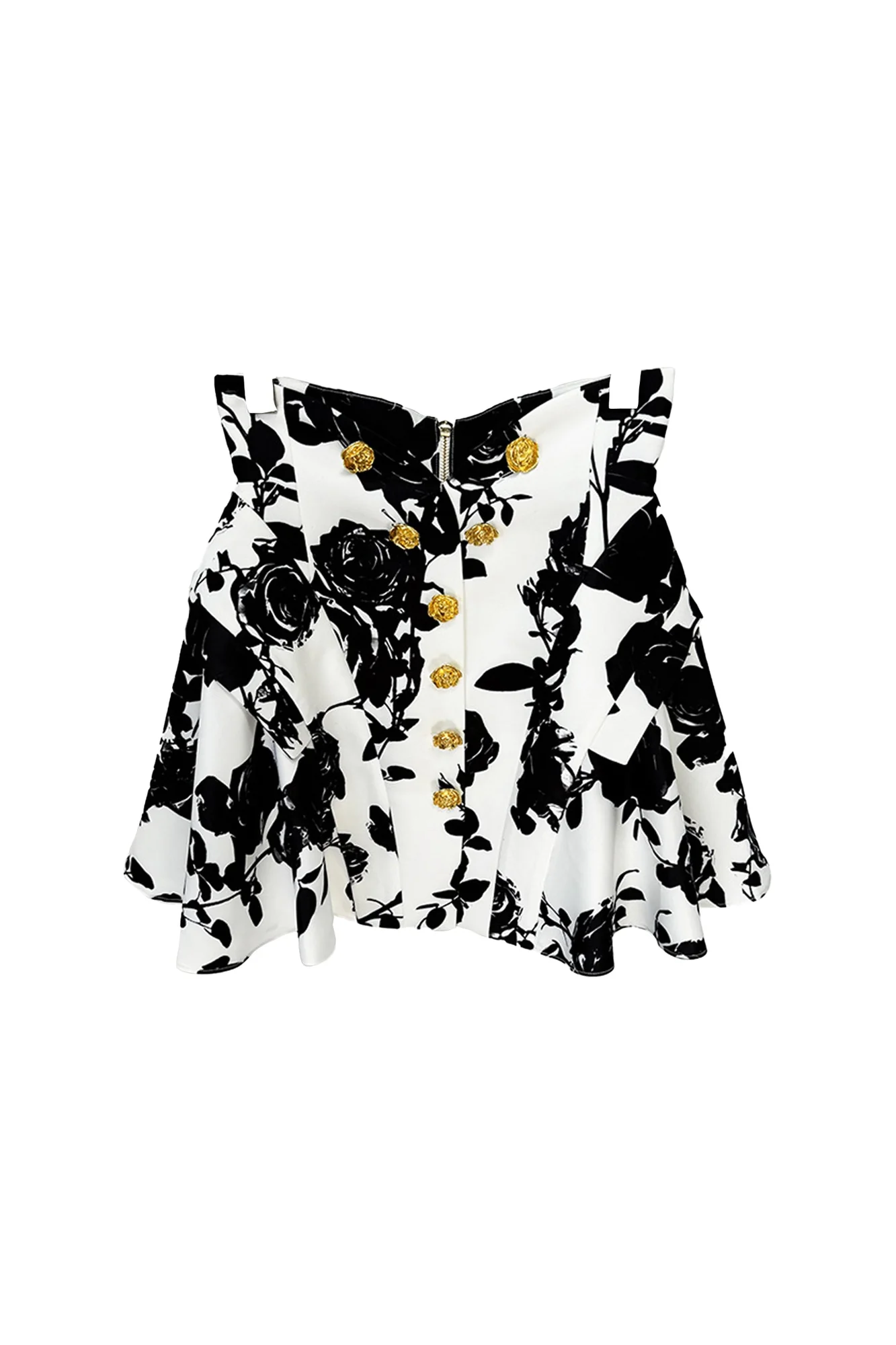 Floral Print Waistline Skirt Set in Black