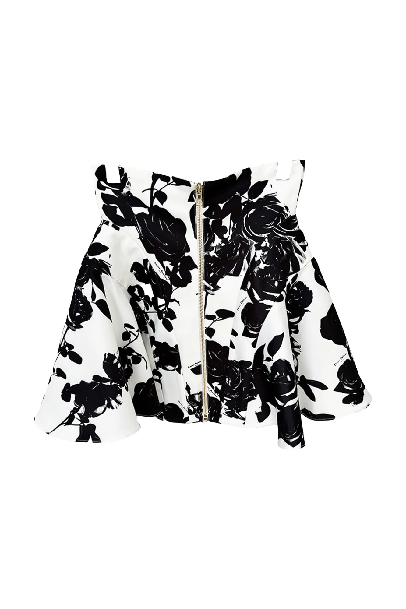 Floral Print Waistline Skirt Set in Black