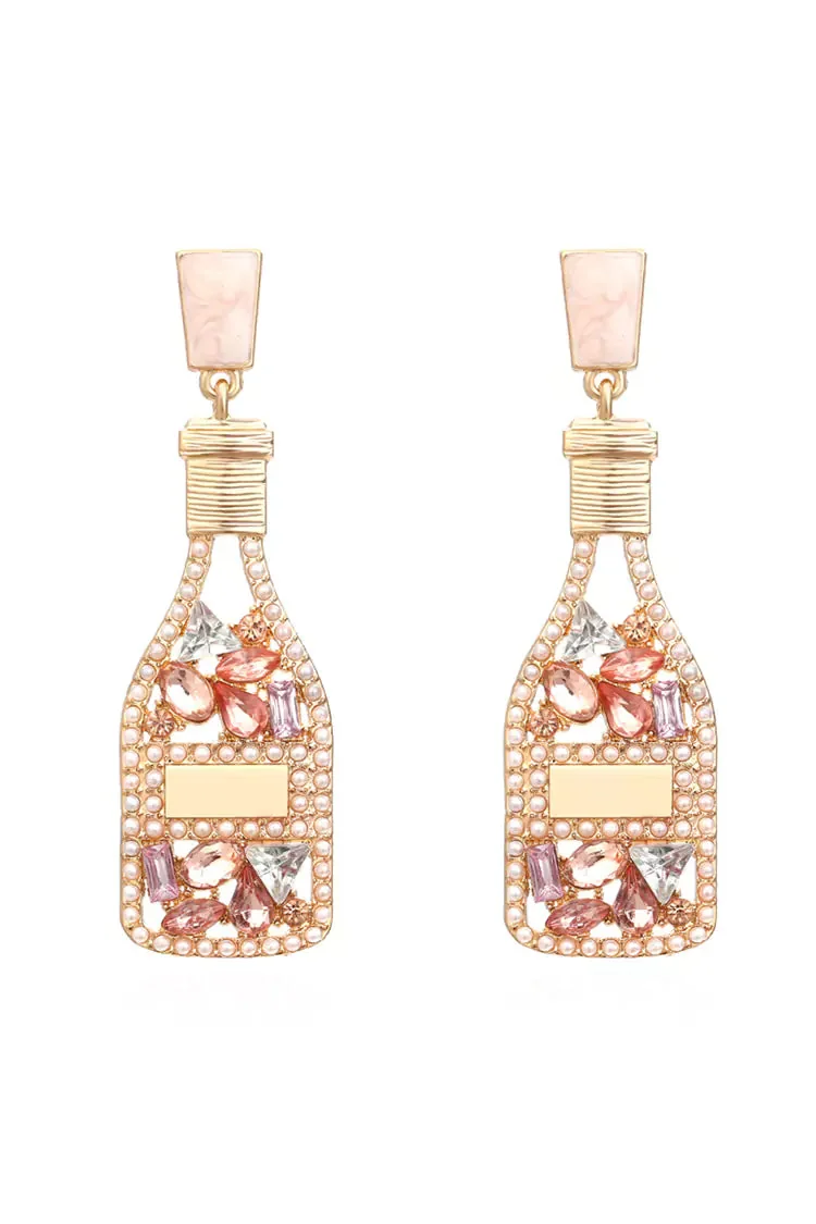 Diamante Wine Bottle Earrings Rose Gold - Elegant Jewelry