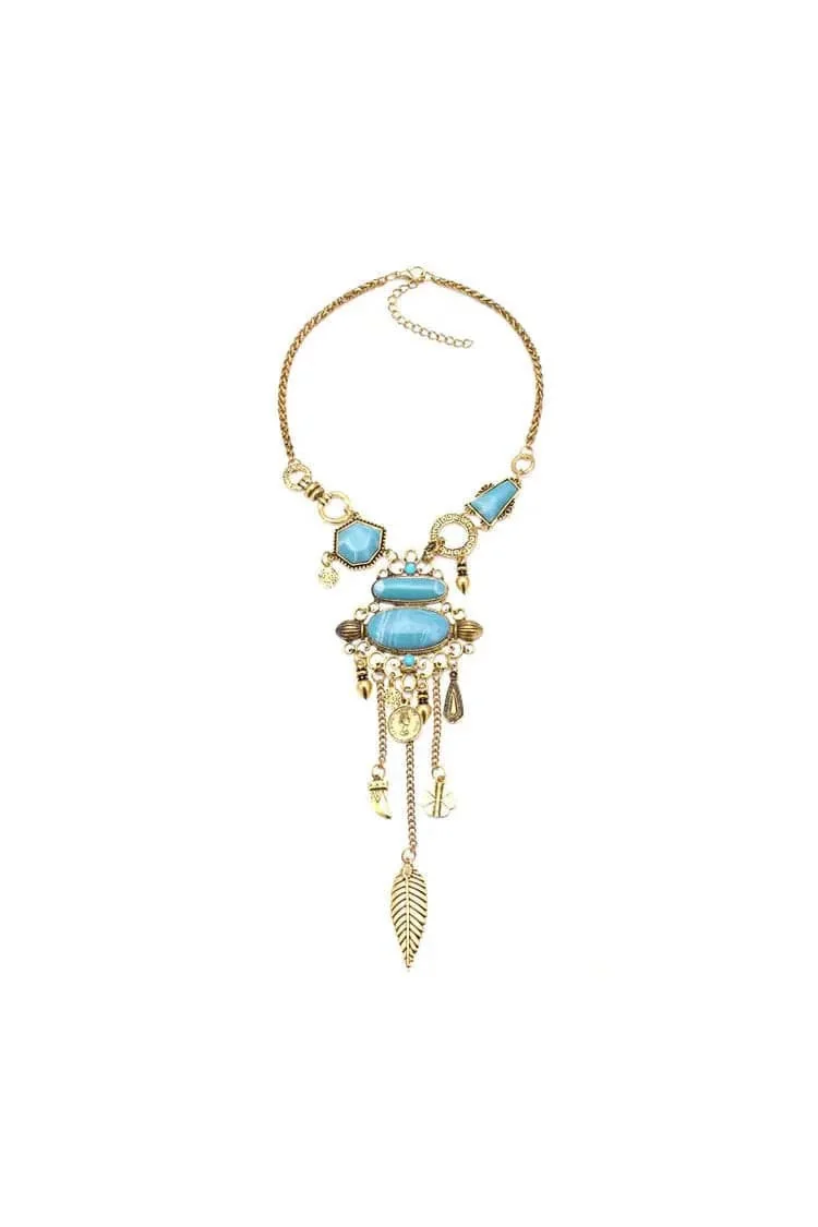 Exotic Blue Gemstone Tassel Necklace - One Size