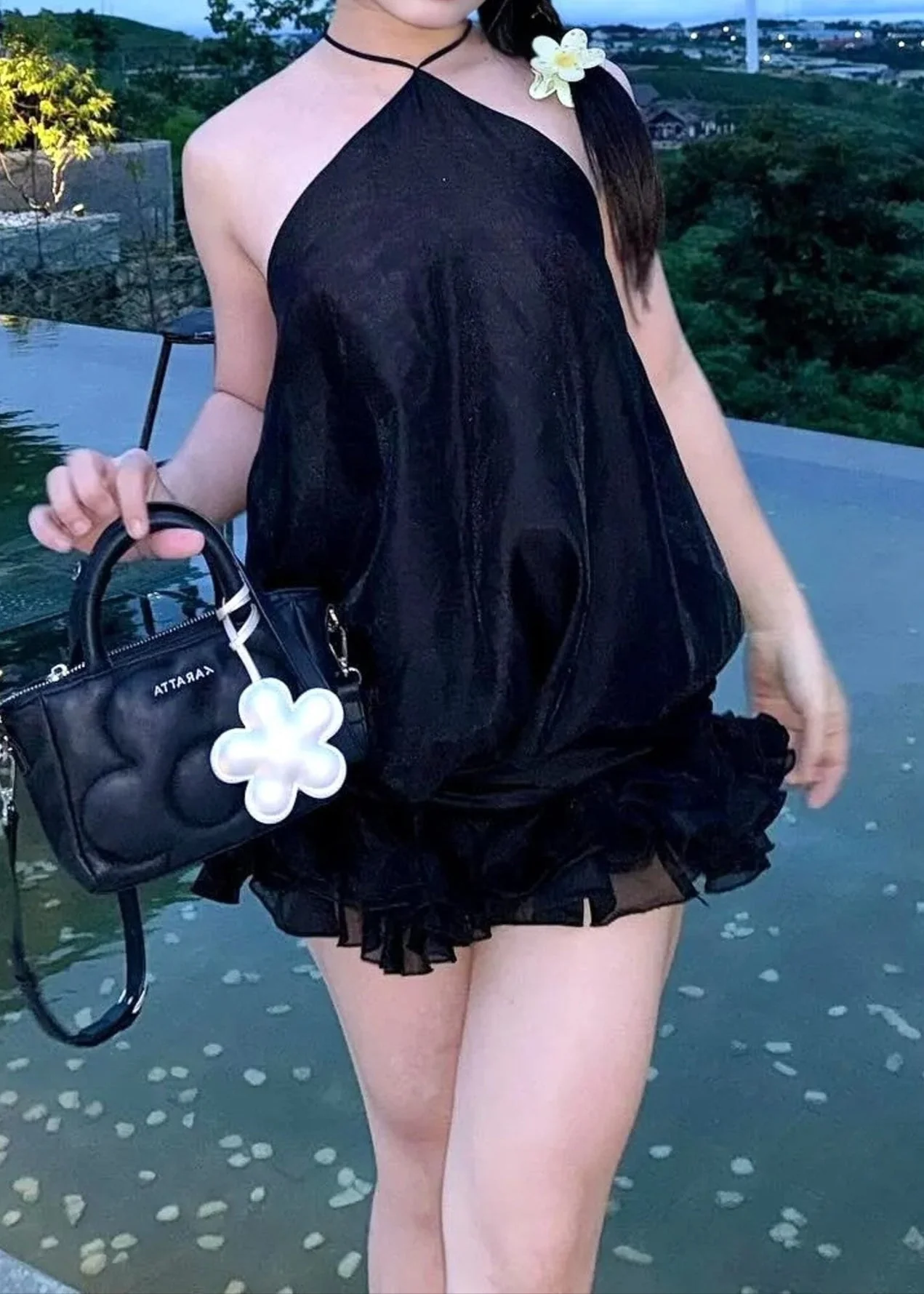 Black Halter Ruffle Mini Dress - Stylish Feminine Apparel