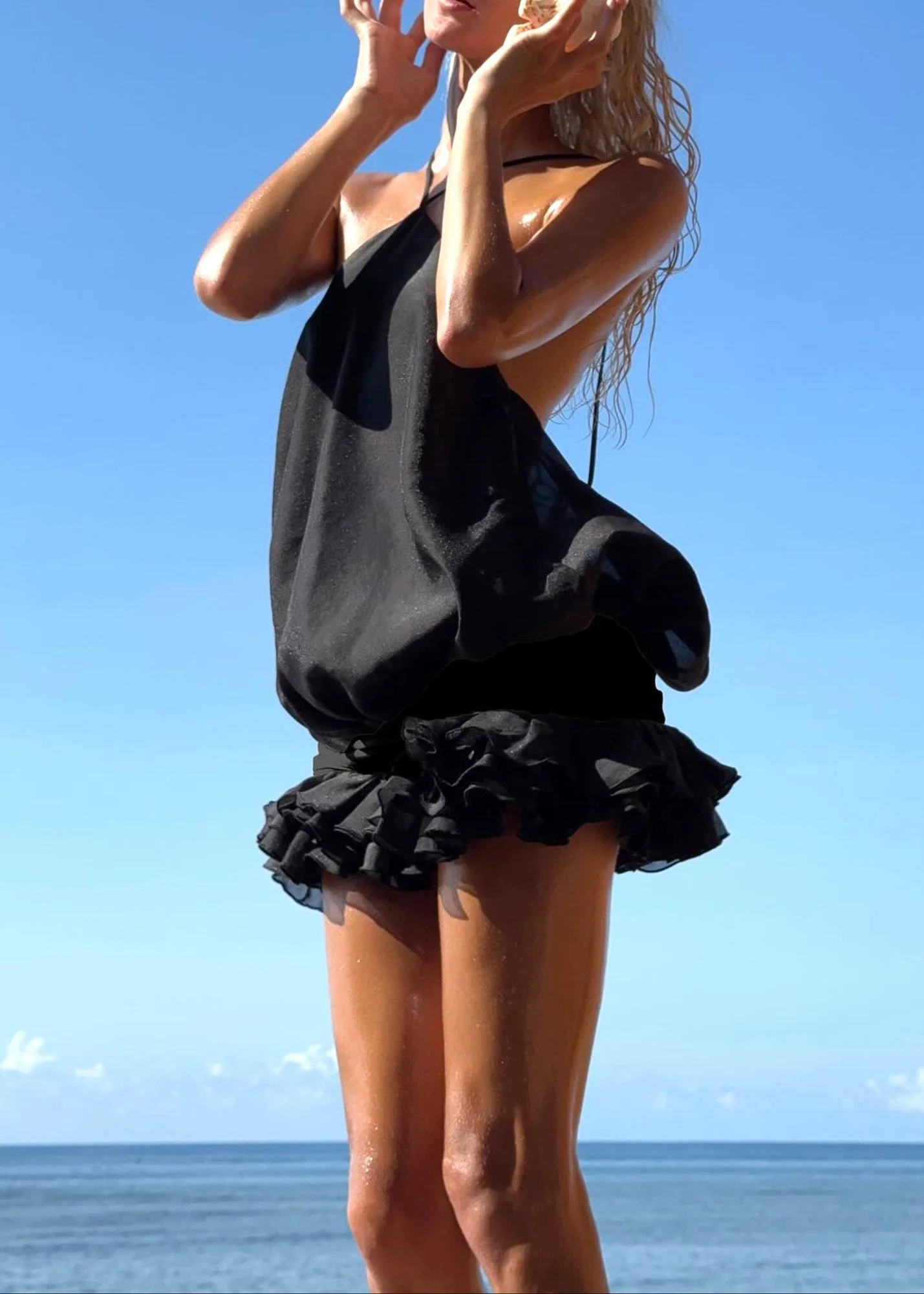 Black Halter Ruffle Mini Dress - Stylish Feminine Apparel