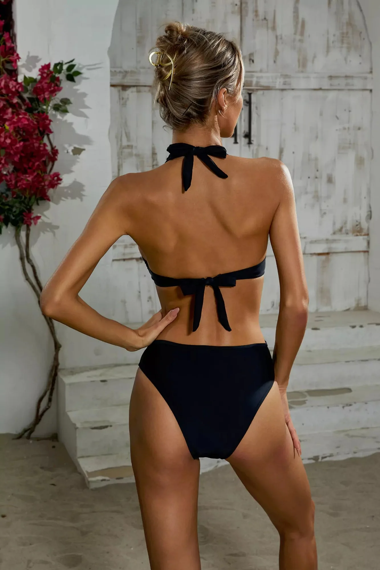Black Halter Mesh One Piece Swimsuit - Elegant Aruba Beachwear