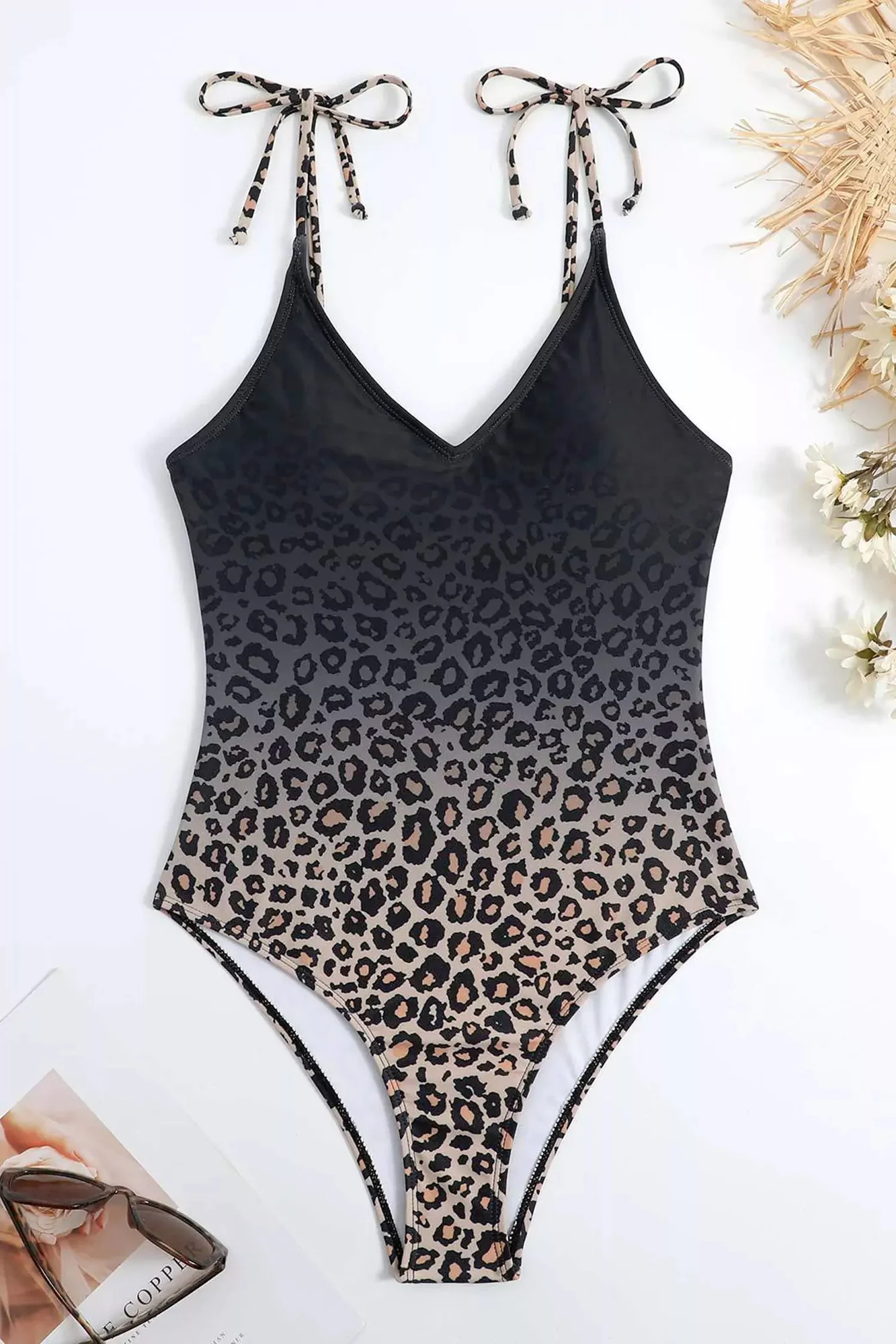 Leopard Print Bandeau Bikini in Black - Feminine Swimwear