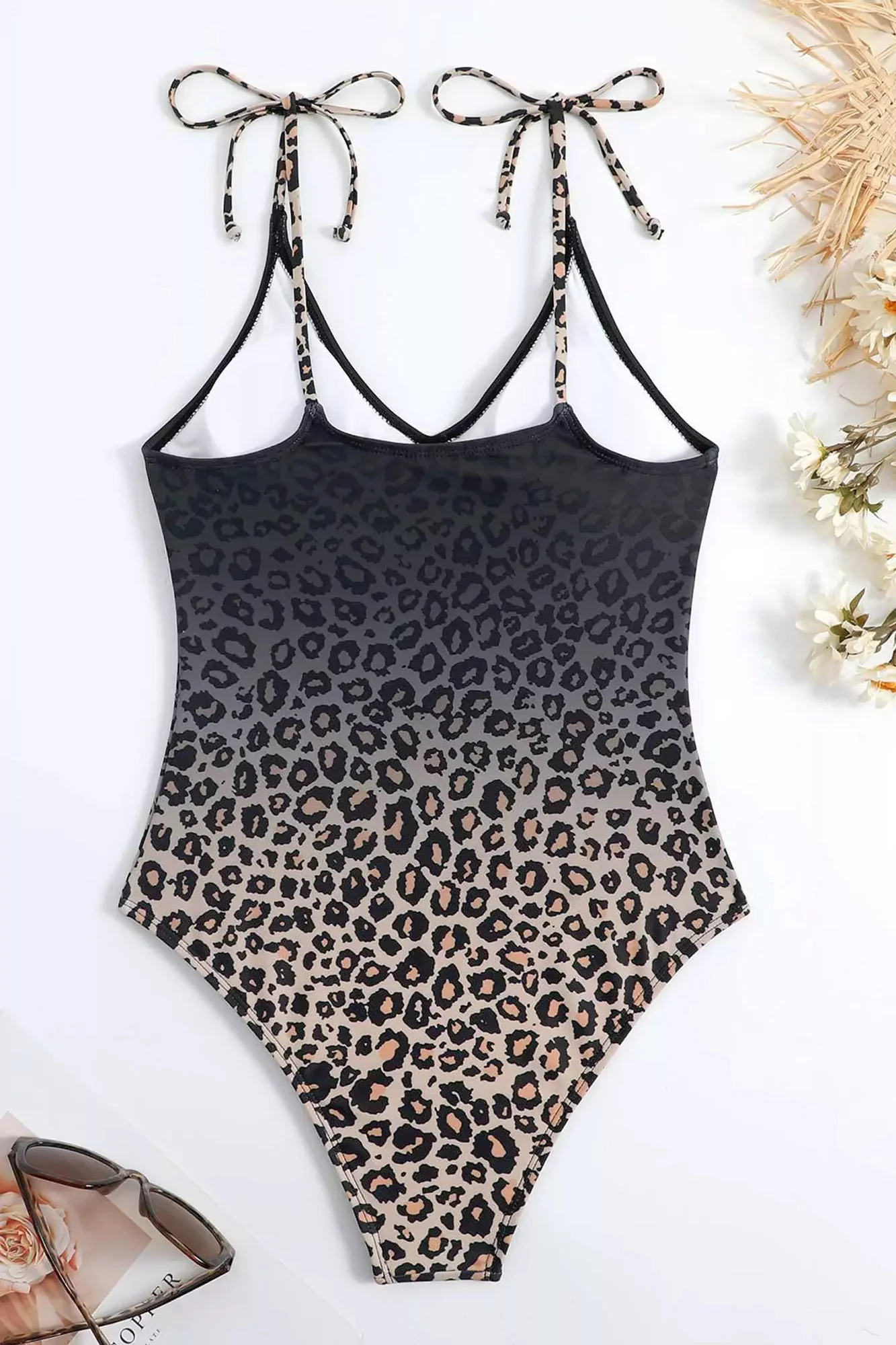 Leopard Print Bandeau Bikini in Black - Feminine Swimwear