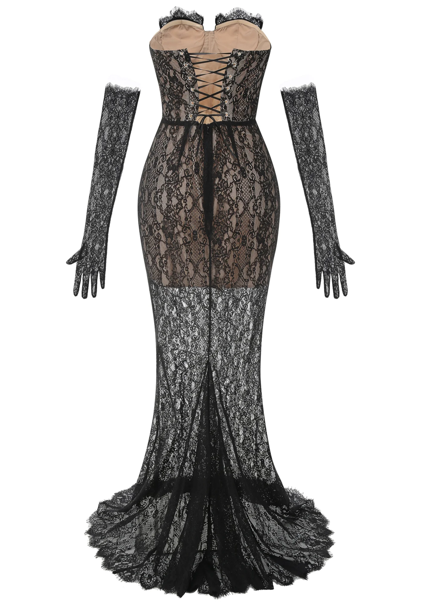 Black Lace Bustier Corset Maxi Dress - Elegant Mermaid Design