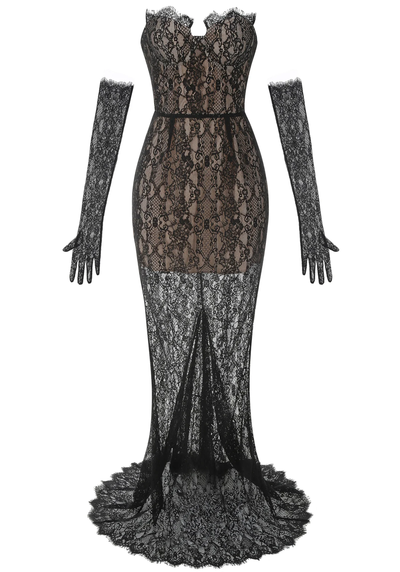 Black Lace Bustier Corset Maxi Dress - Elegant Mermaid Design