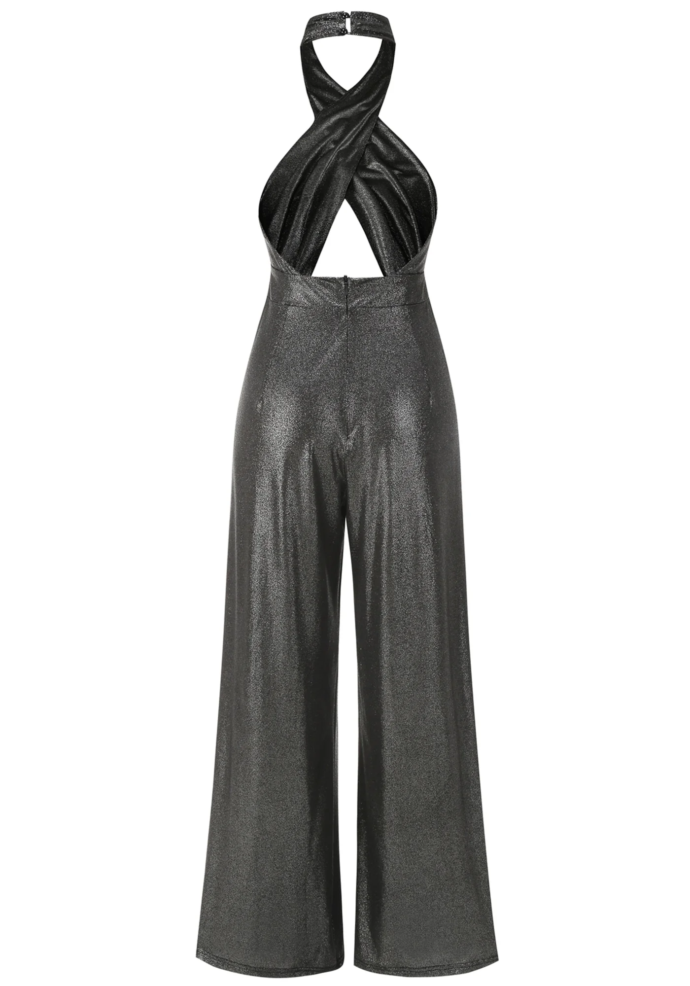 Grey Sparkly Backless Halter Jumpsuit