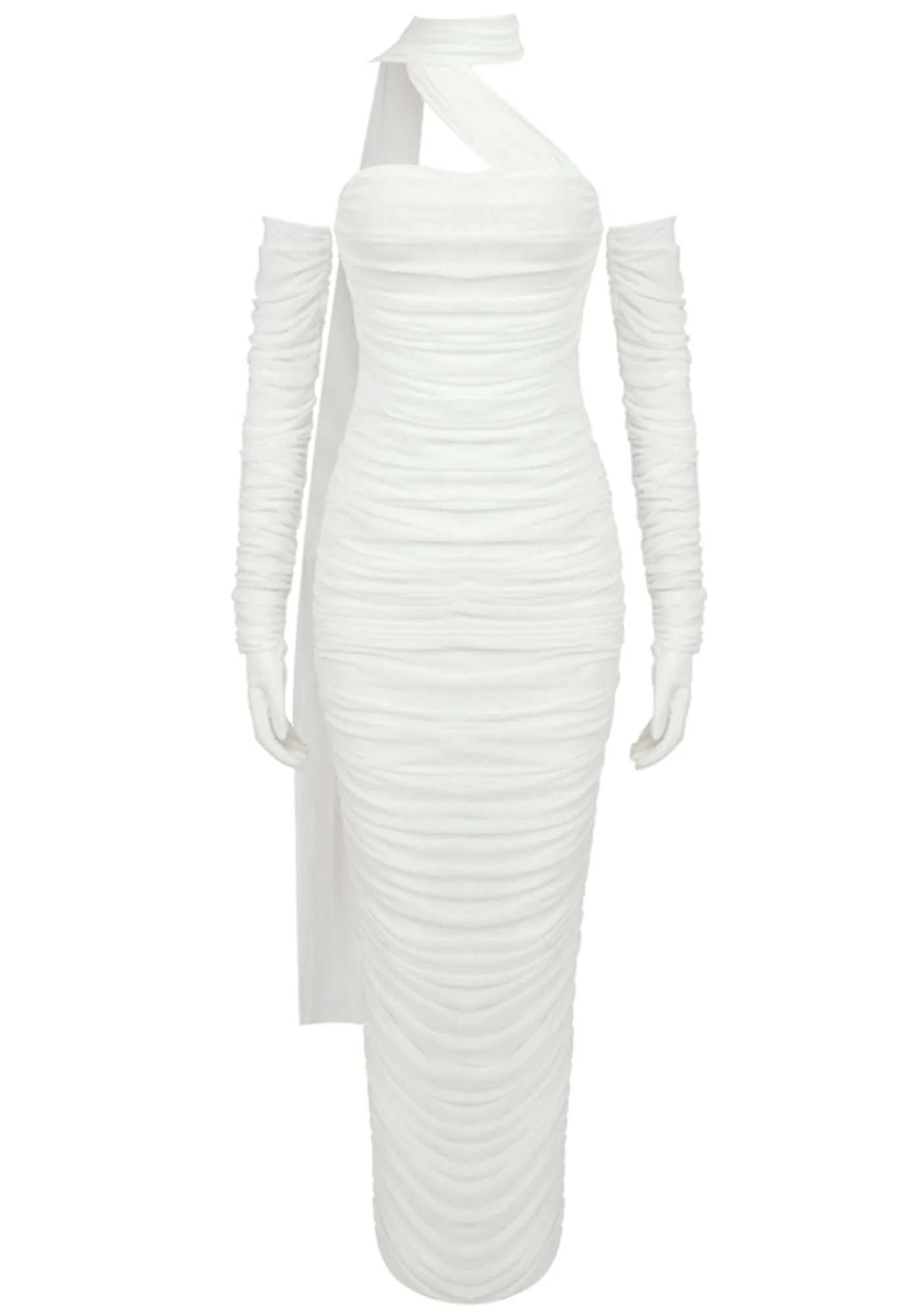 White Ruched Strapless Maxi Dress - Elegant Evening Gown