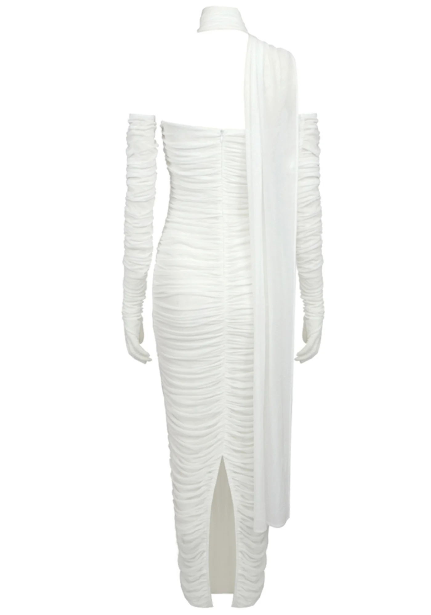 White Ruched Strapless Maxi Dress - Elegant Evening Gown