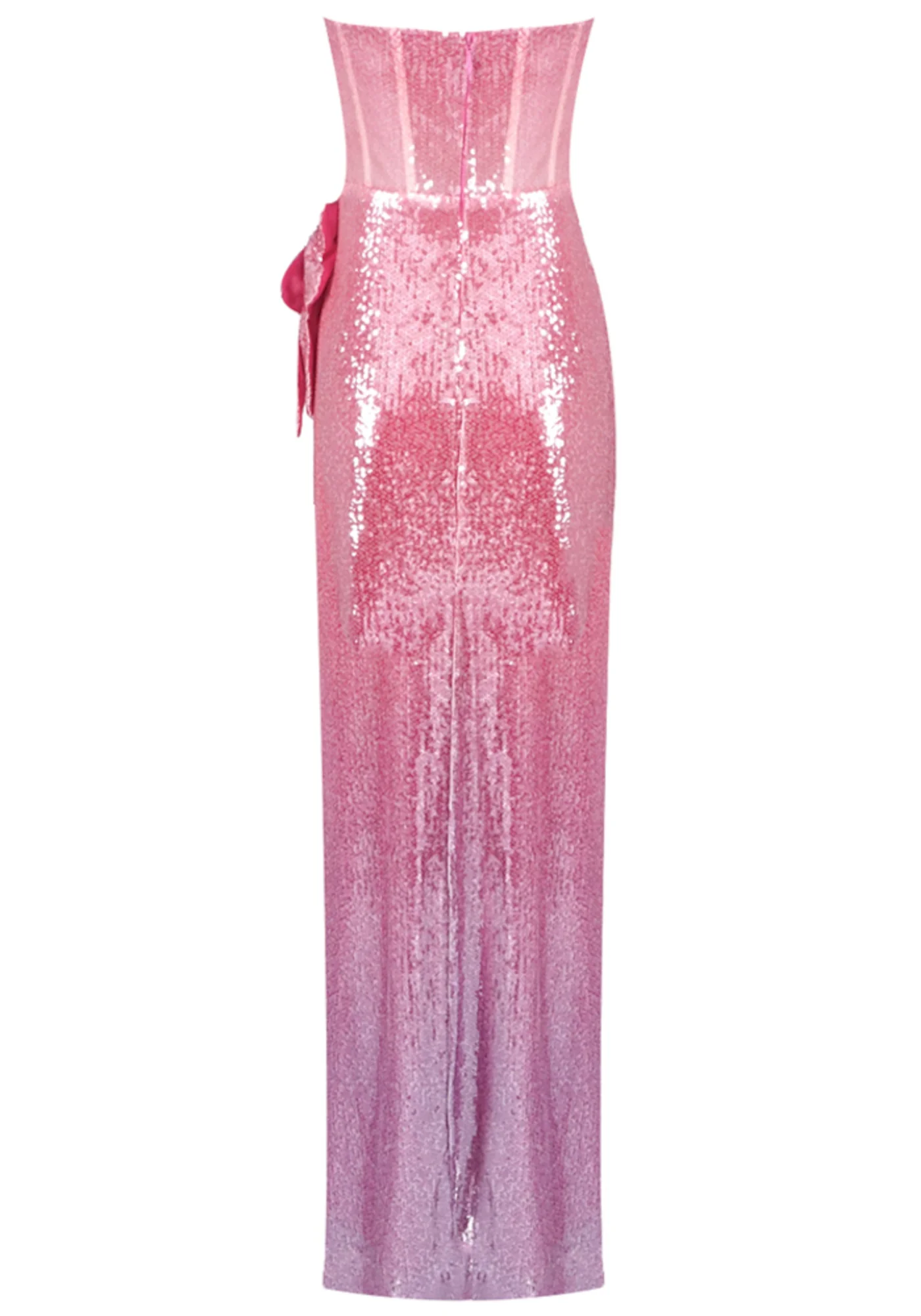 Pink Floral Sequin Strapless Maxi Dress for Women