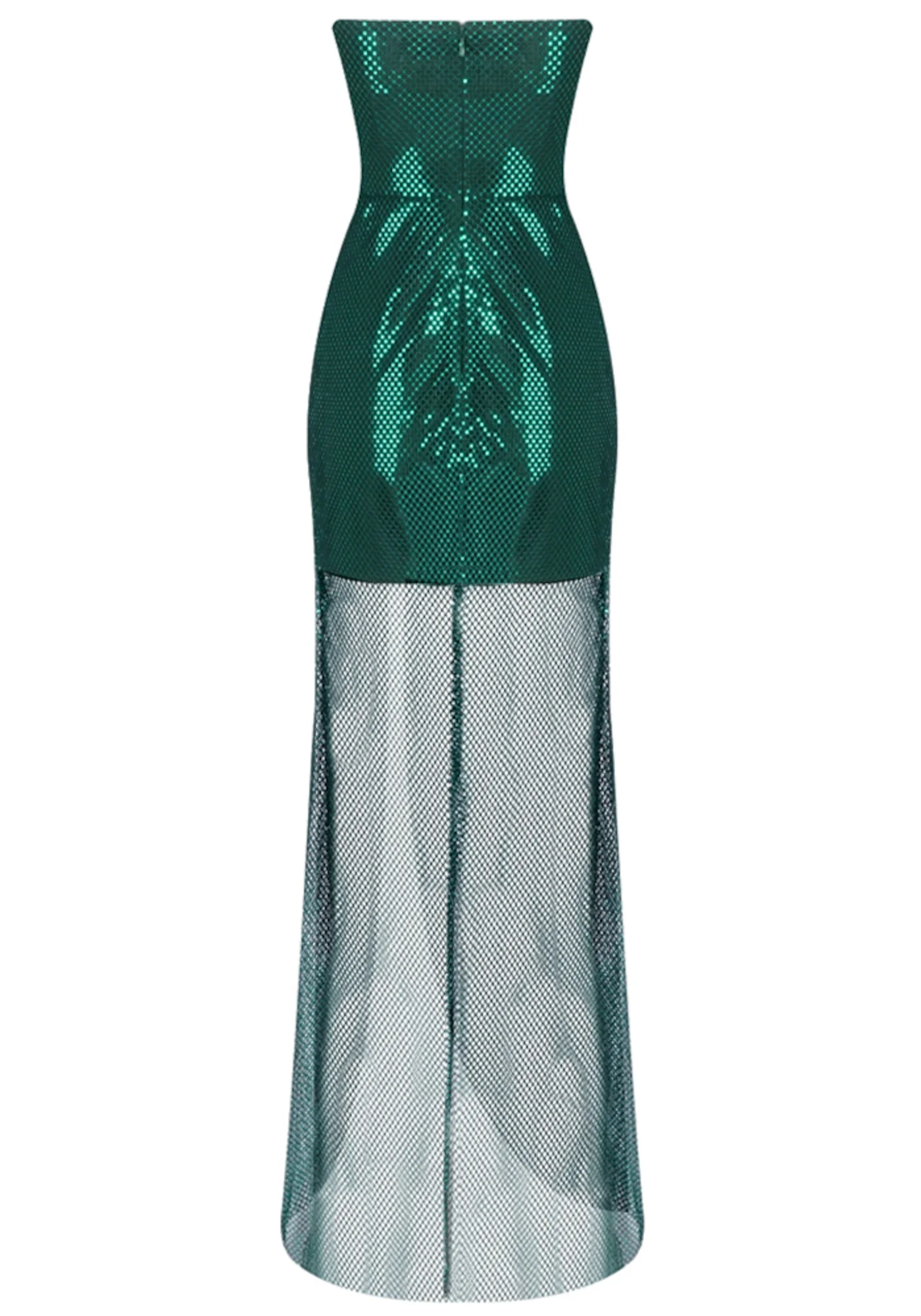 Green Strapless Sparkly Maxi Dress with Mesh Insert