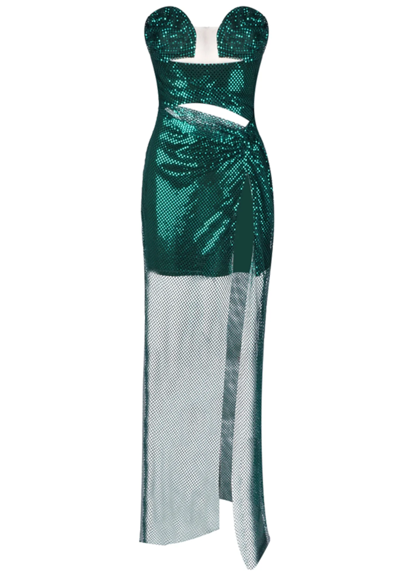 Green Strapless Sparkly Maxi Dress with Mesh Insert
