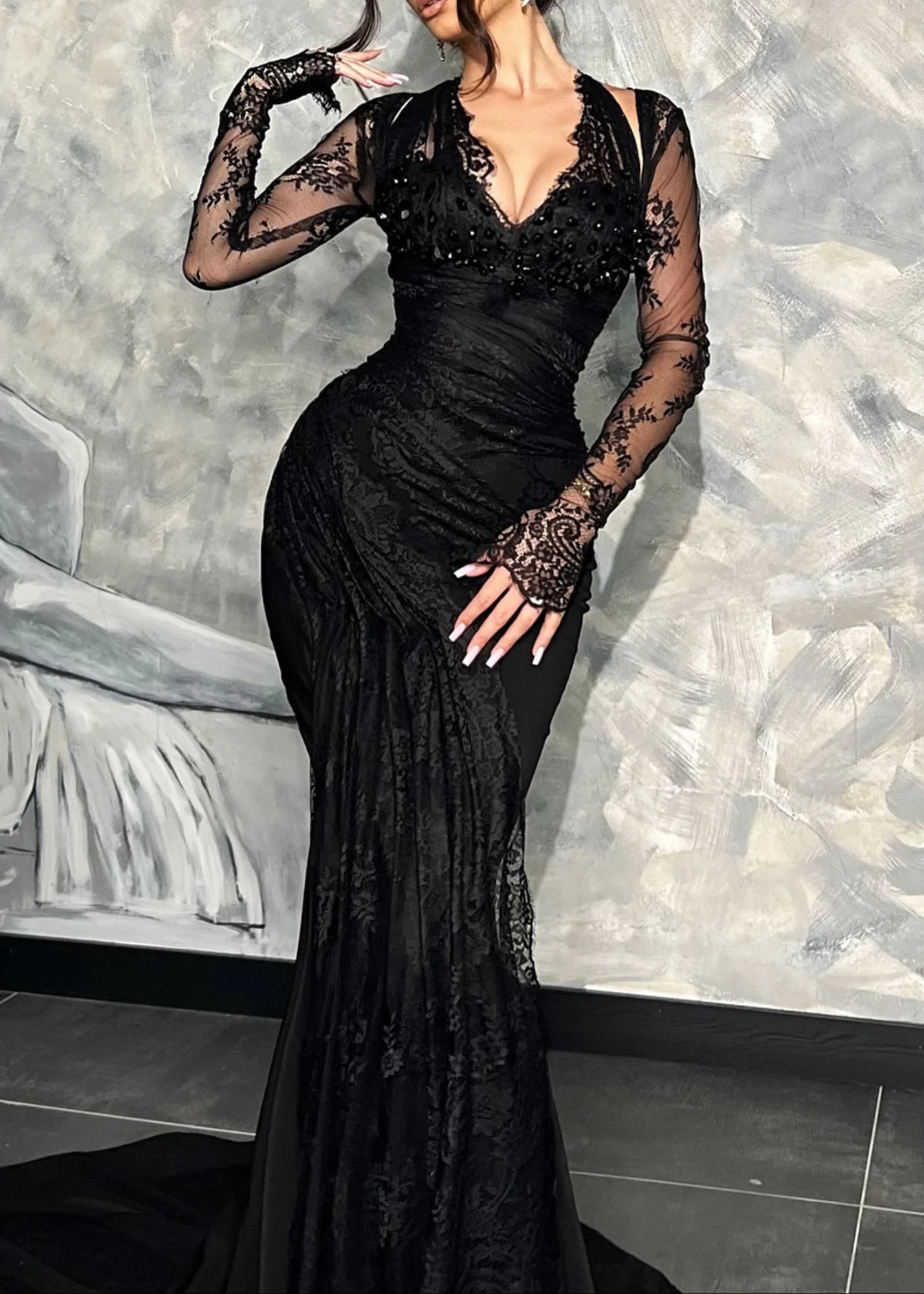 Black Sequin Lace Halter Maxi Dress - Elegant Evening Wear