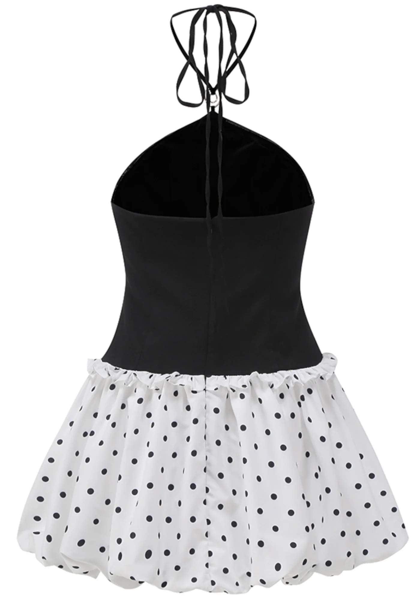 Black White Polka Dot Puff Mini Dress with Pearls