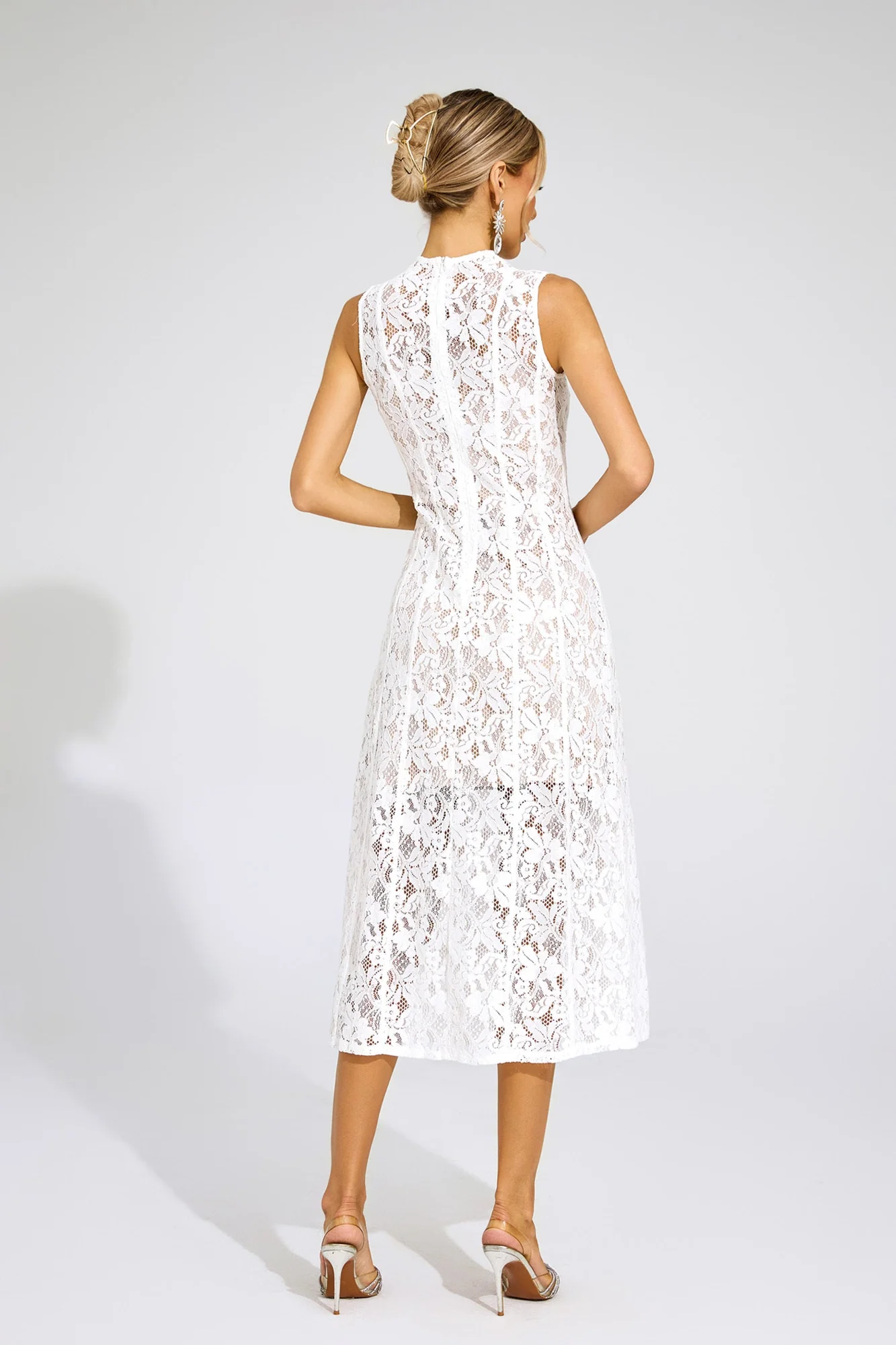 White Lace Sleeveless Maxi Dress - Elegant Formal Attire