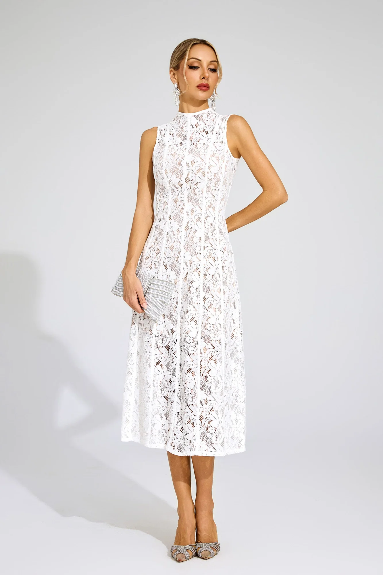 White Lace Sleeveless Maxi Dress - Elegant Formal Attire