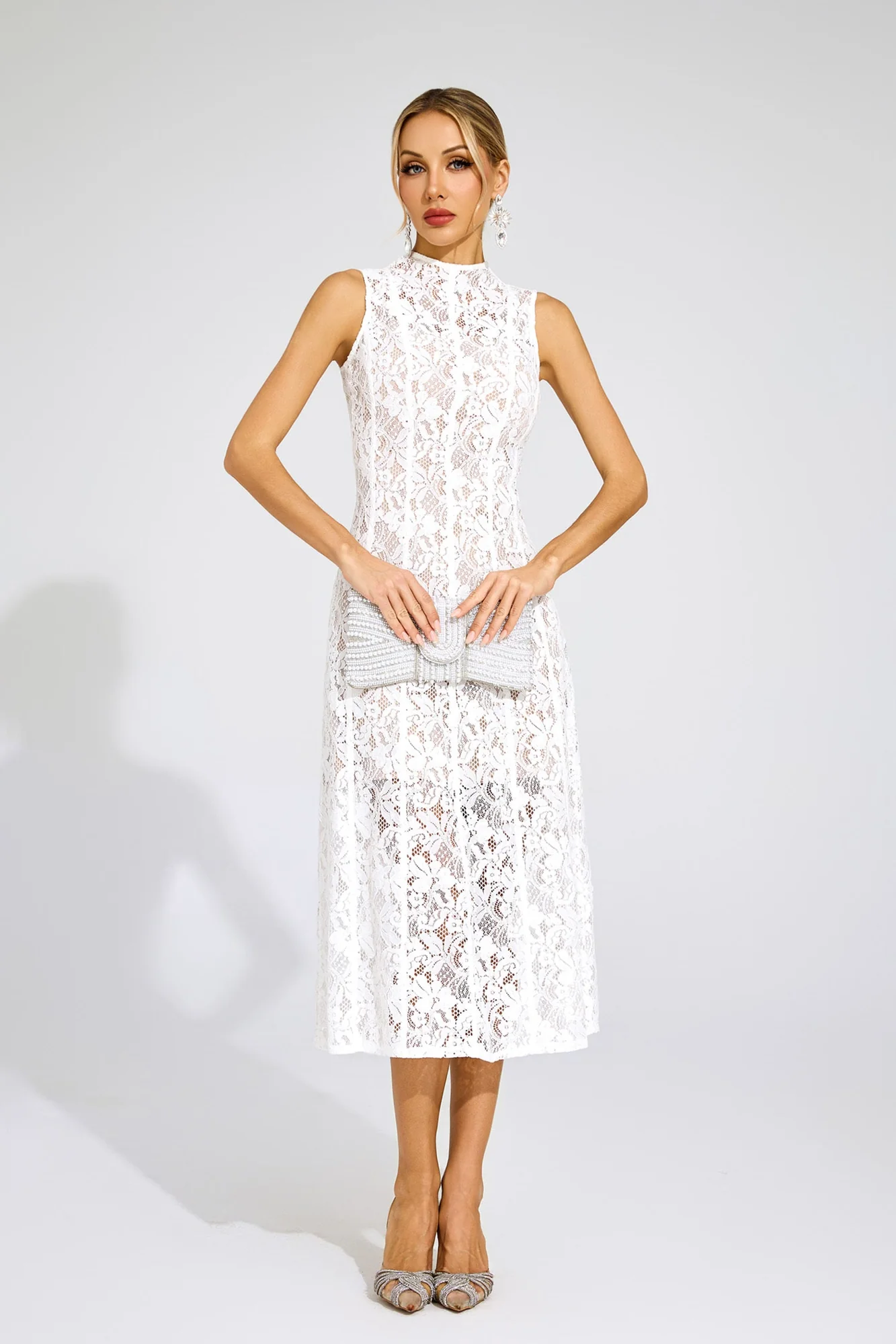 White Lace Sleeveless Maxi Dress - Elegant Formal Attire