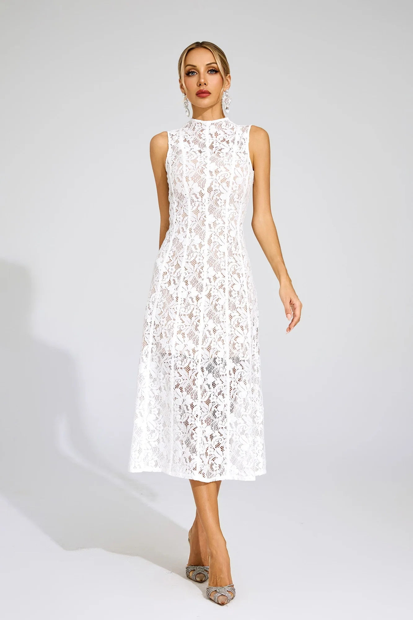 White Lace Sleeveless Maxi Dress - Elegant Formal Attire