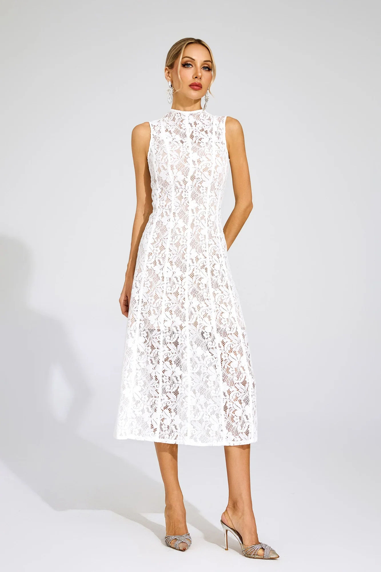 White Lace Sleeveless Maxi Dress - Elegant Formal Attire