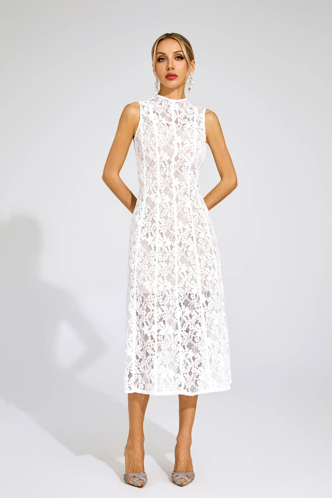 White Lace Sleeveless Maxi Dress - Elegant Formal Attire