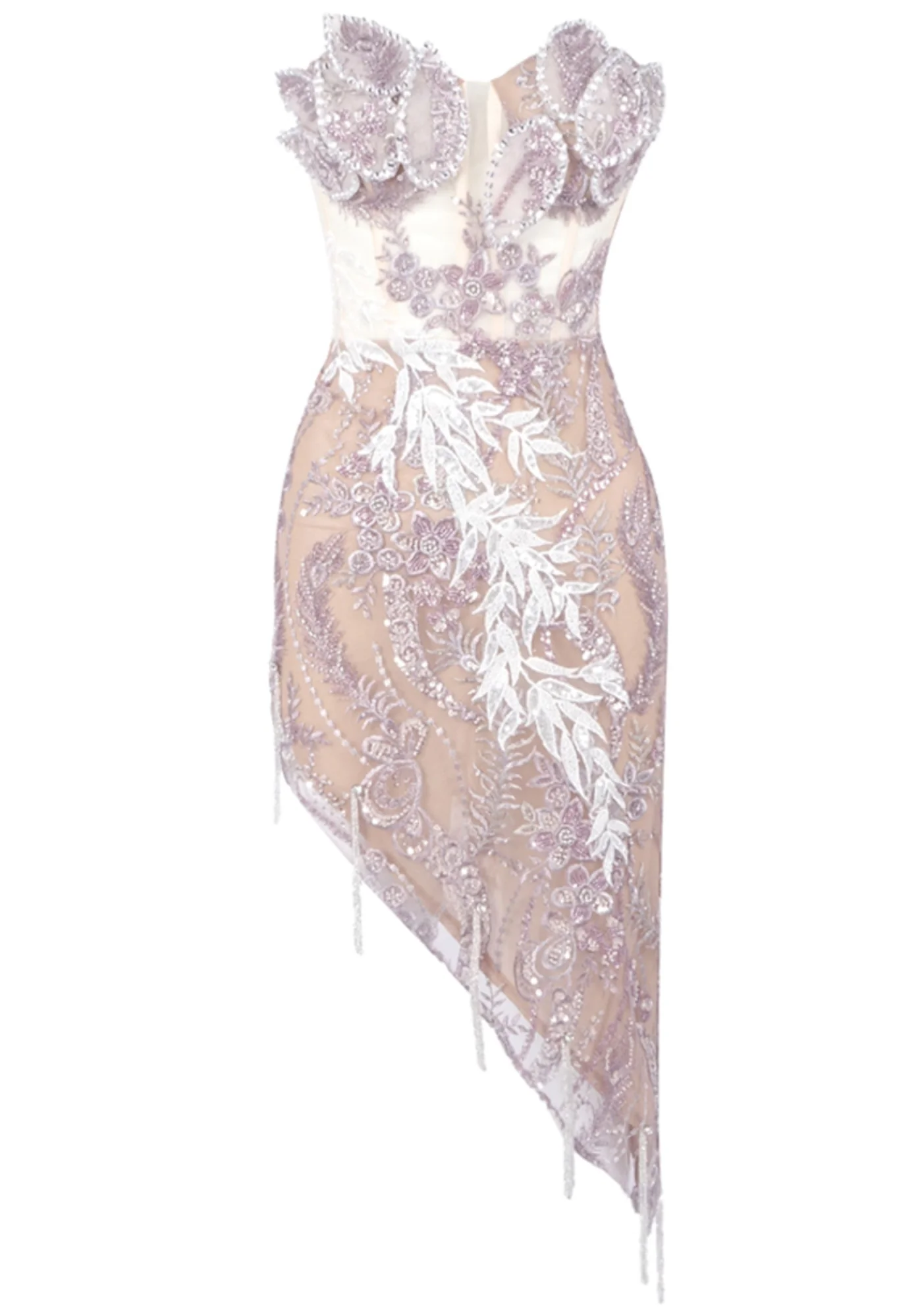 Pink Strapless Floral Sequin Mini Dress - Elegant Evening Wear